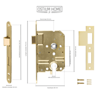 Technische tekening van het Ostiumhome gouden loopslot met Cilindergat.