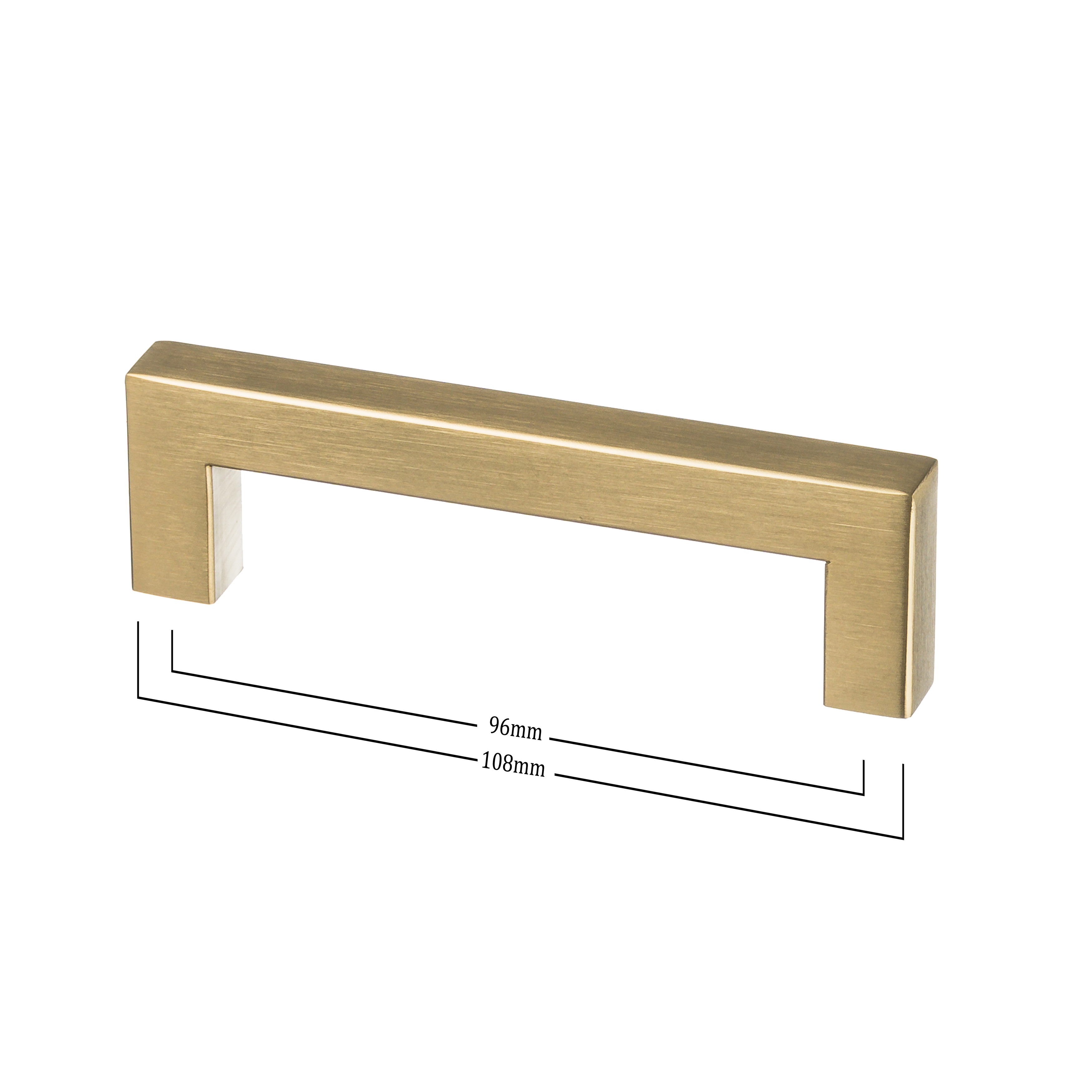 Vooraanzicht van de Ostiumhome handgreep in Mat Gouden kleur, met afmetingen 96/108 mm.