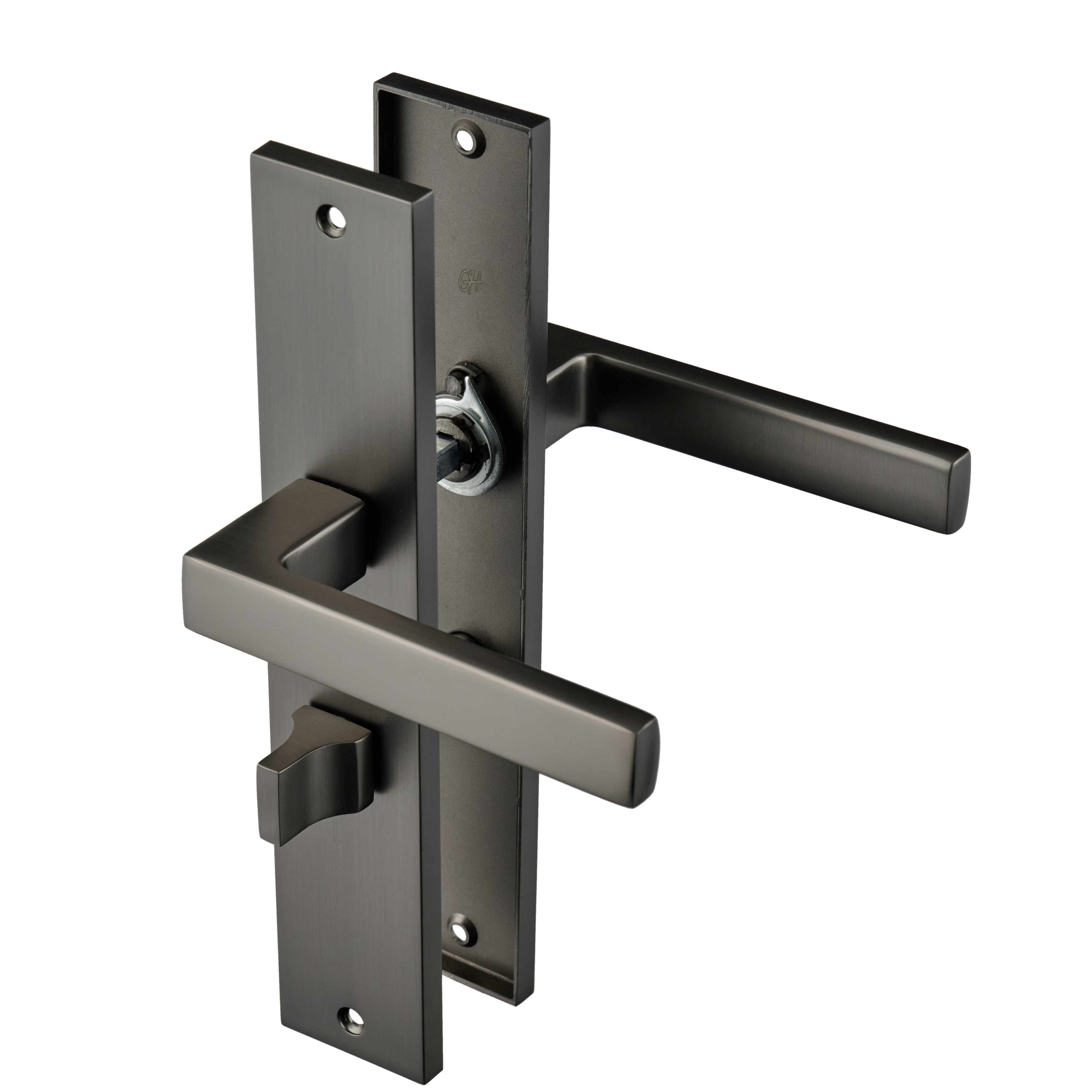 Ostiumhome® - Deurbeslag-  Deurklink op schild met WC Slot 64 mm- Gun Metal - Fano
