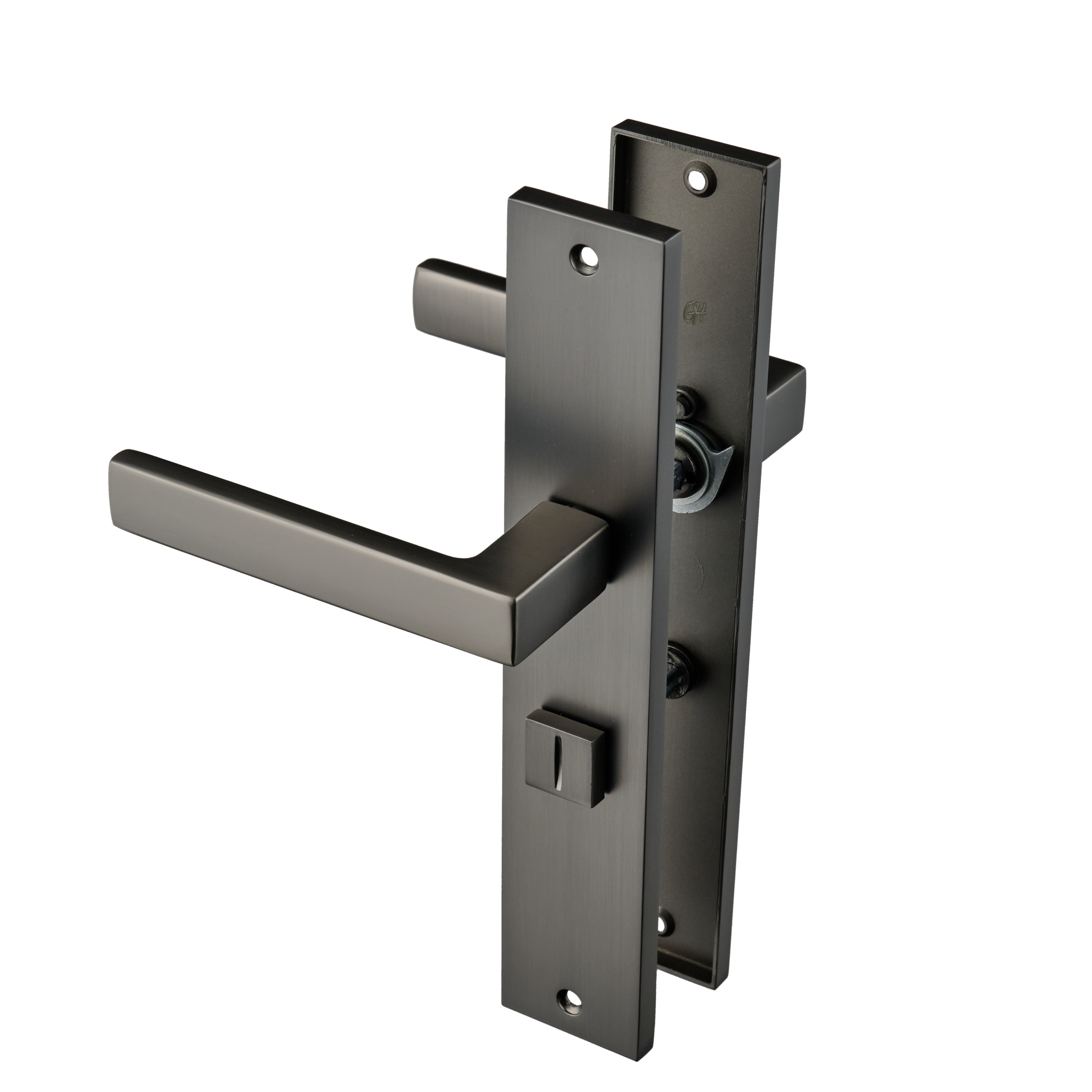 Ostiumhome® - Deurbeslag-  Deurklink op schild met WC Slot 64 mm- Gun Metal - Fano
