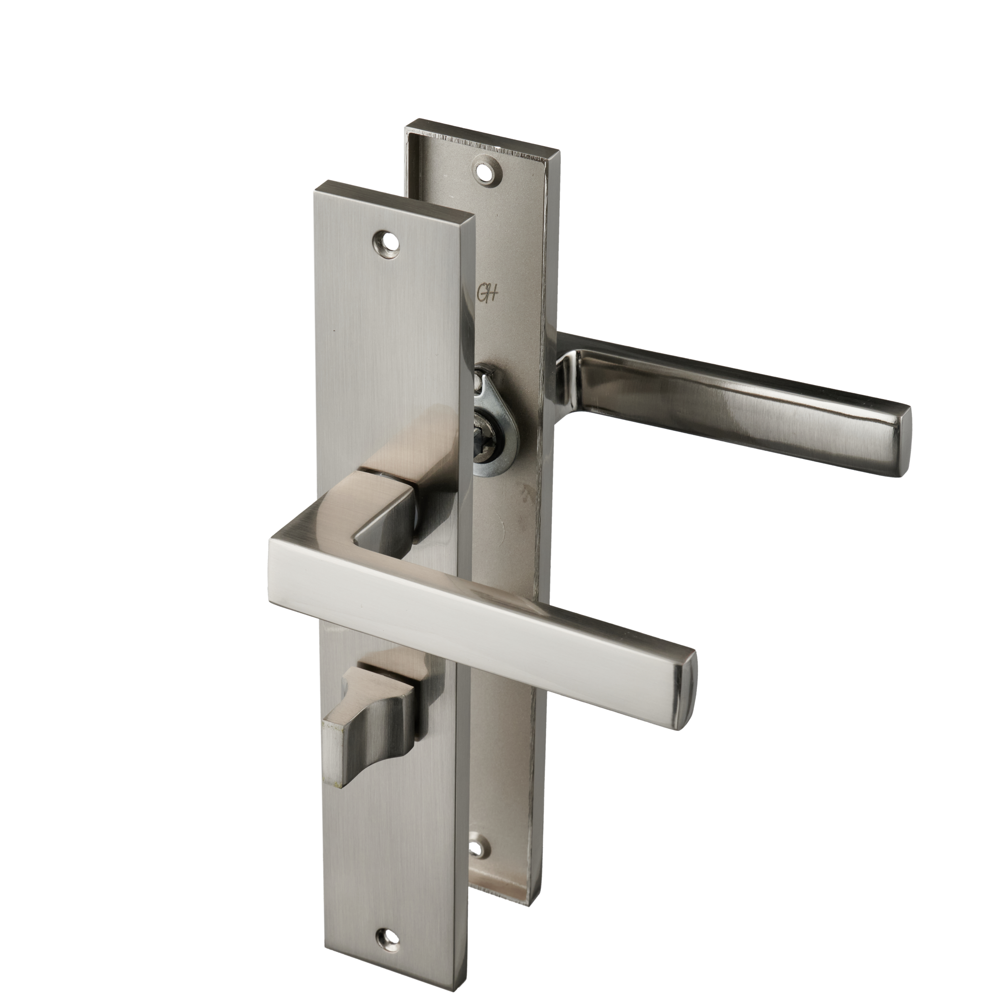 Ostiumhome® - Deurbeslag-  Deurklink op schild met WC Slot 64 mm- RVS Zilver  - Grado
