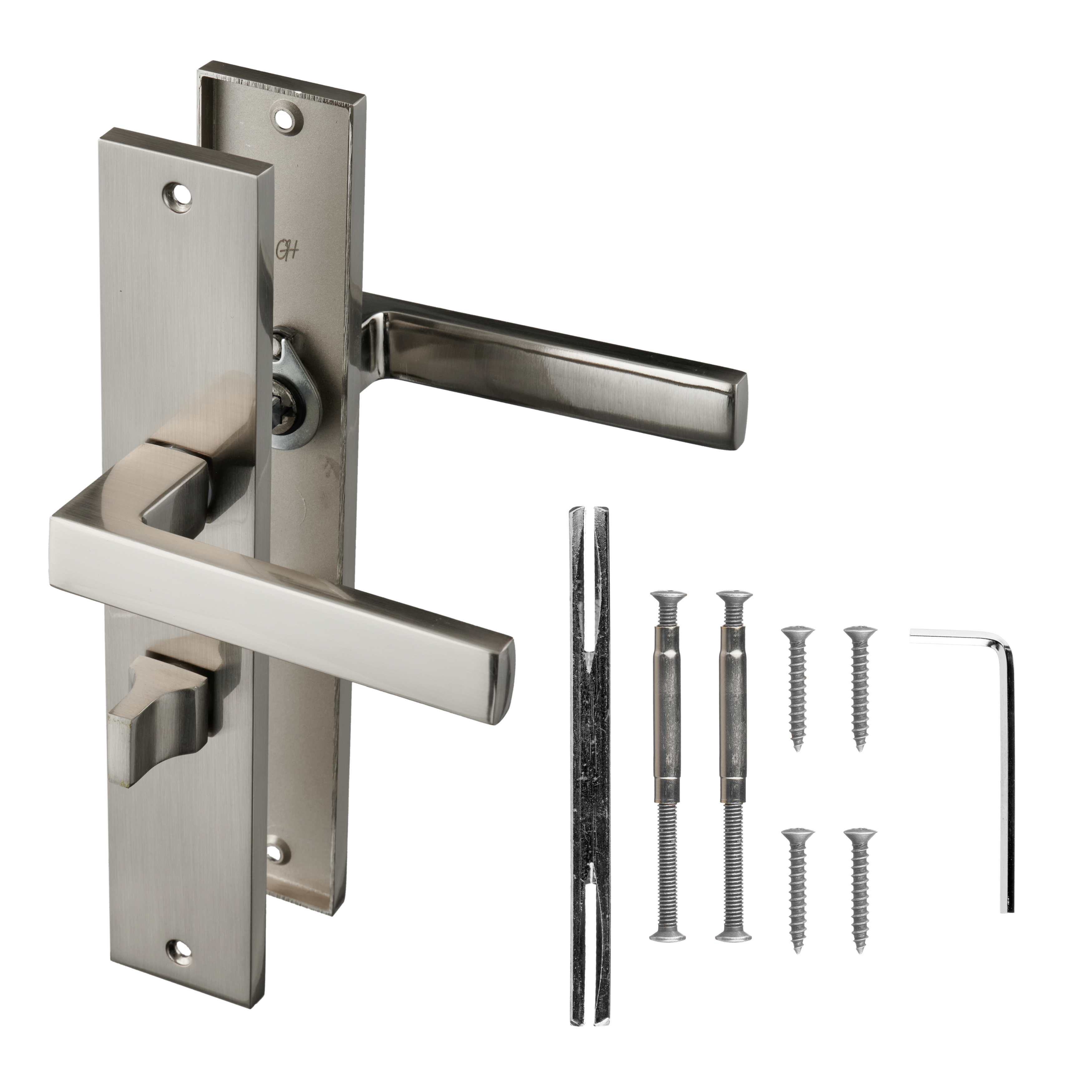 Ostiumhome® - Deurbeslag-  Deurklink op schild met WC Slot 64 mm- RVS Zilver  - Grado