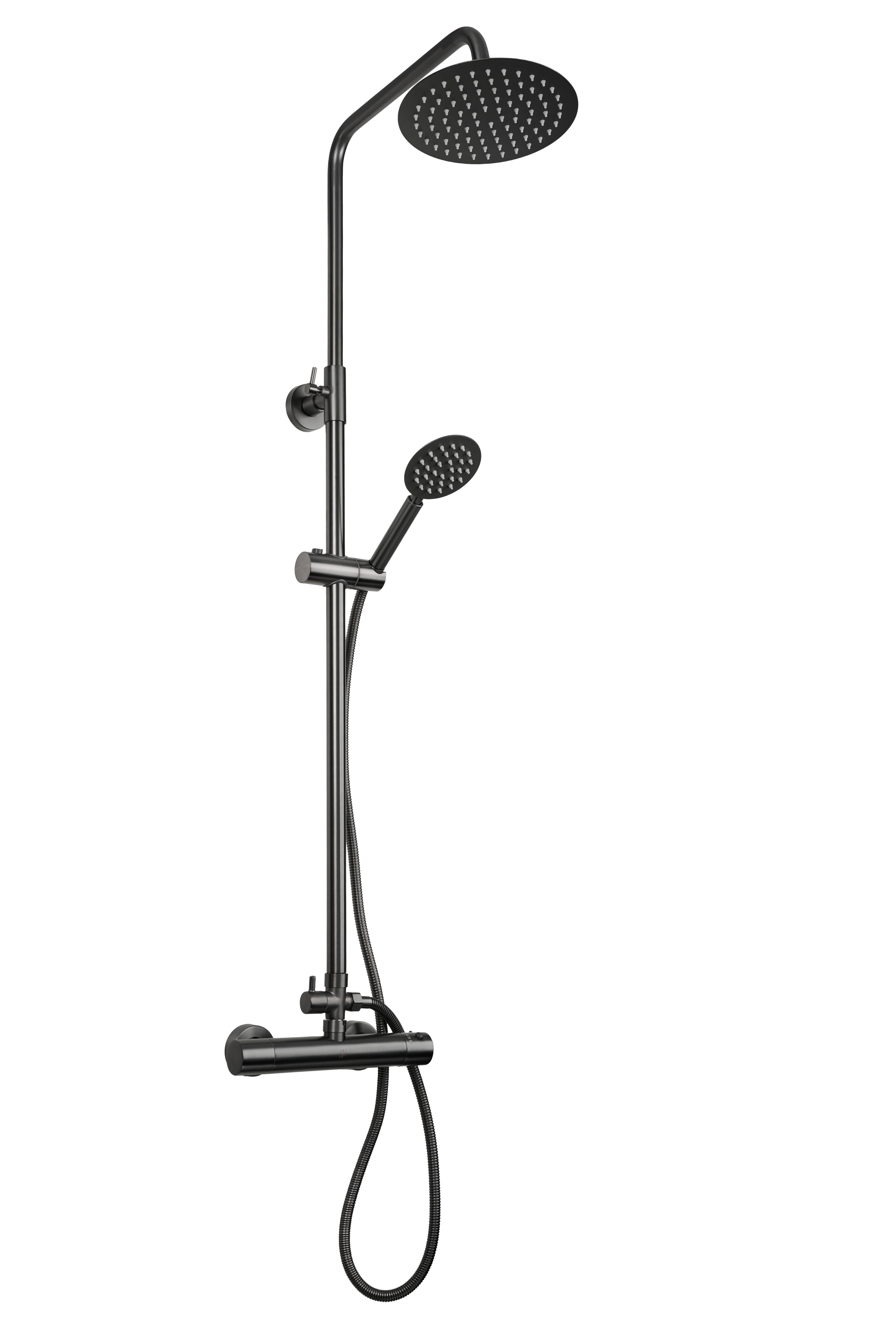 Novi - Complete douche set - GunMetal - Rond - hartafstand 12-15-18 centimeter - Stort douche - Hand douche - Meng kraan - Installatie materiaal