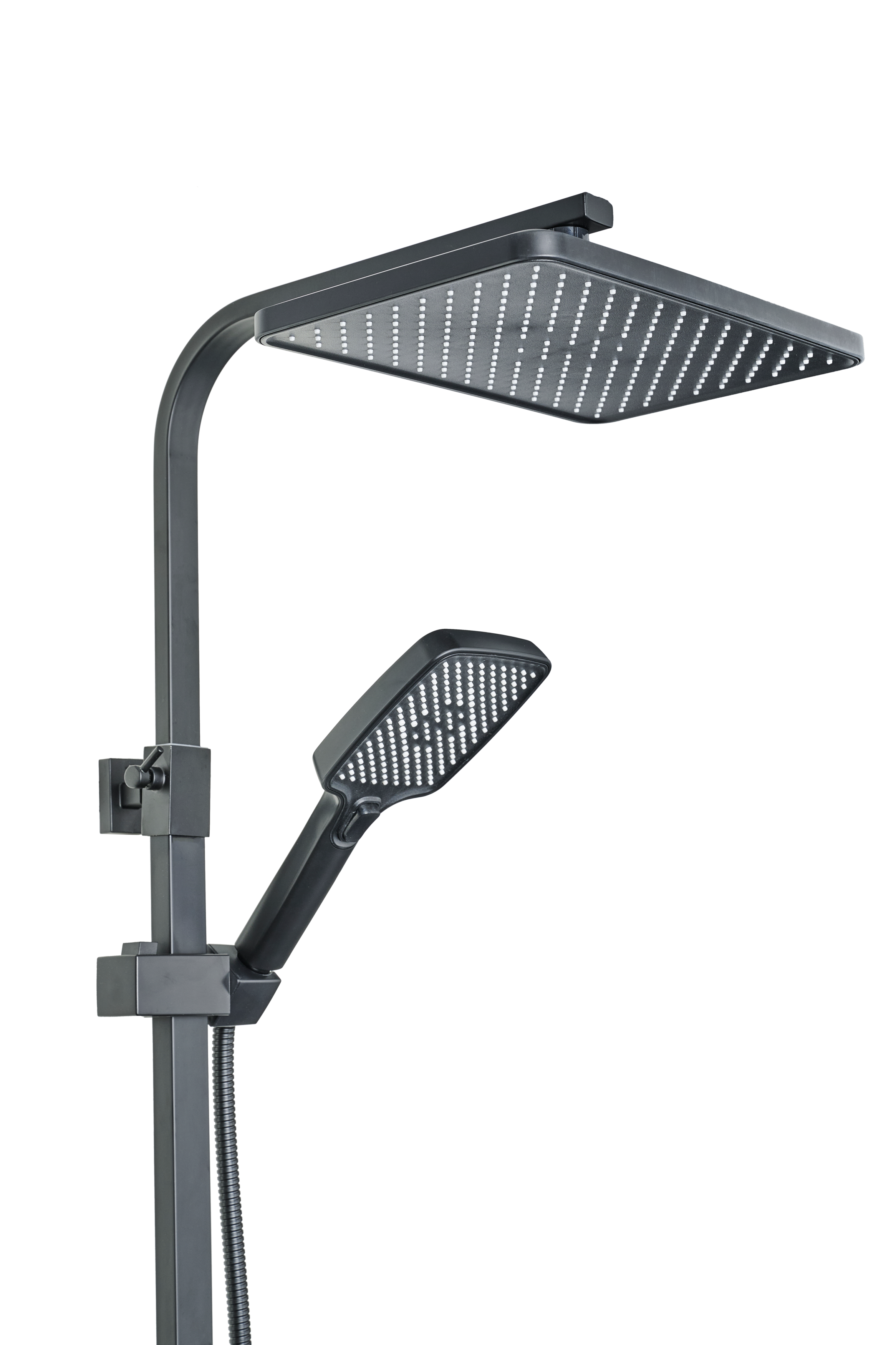Ostiumhome® Voltri -Complete douche set - Mat zwart- Vierkant - hartafstand 12-15-18 centimeter - Stort douche- Hand douche-Meng kraan- Installatie materiaal