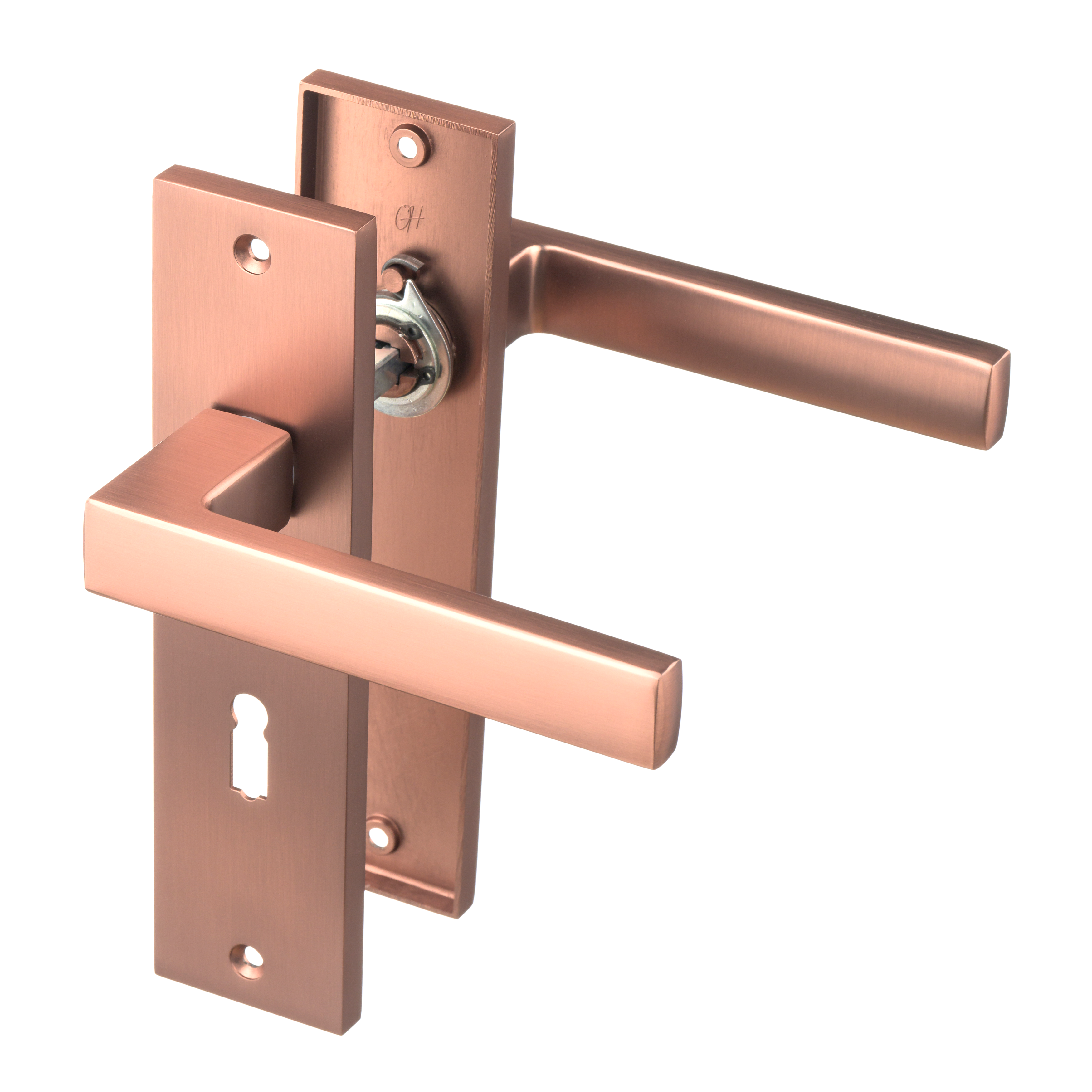 Ostiumhome® - Deurbeslag-  Deurklink op kort schild met Sleutelgat 56mm - Mat Koper - Nola