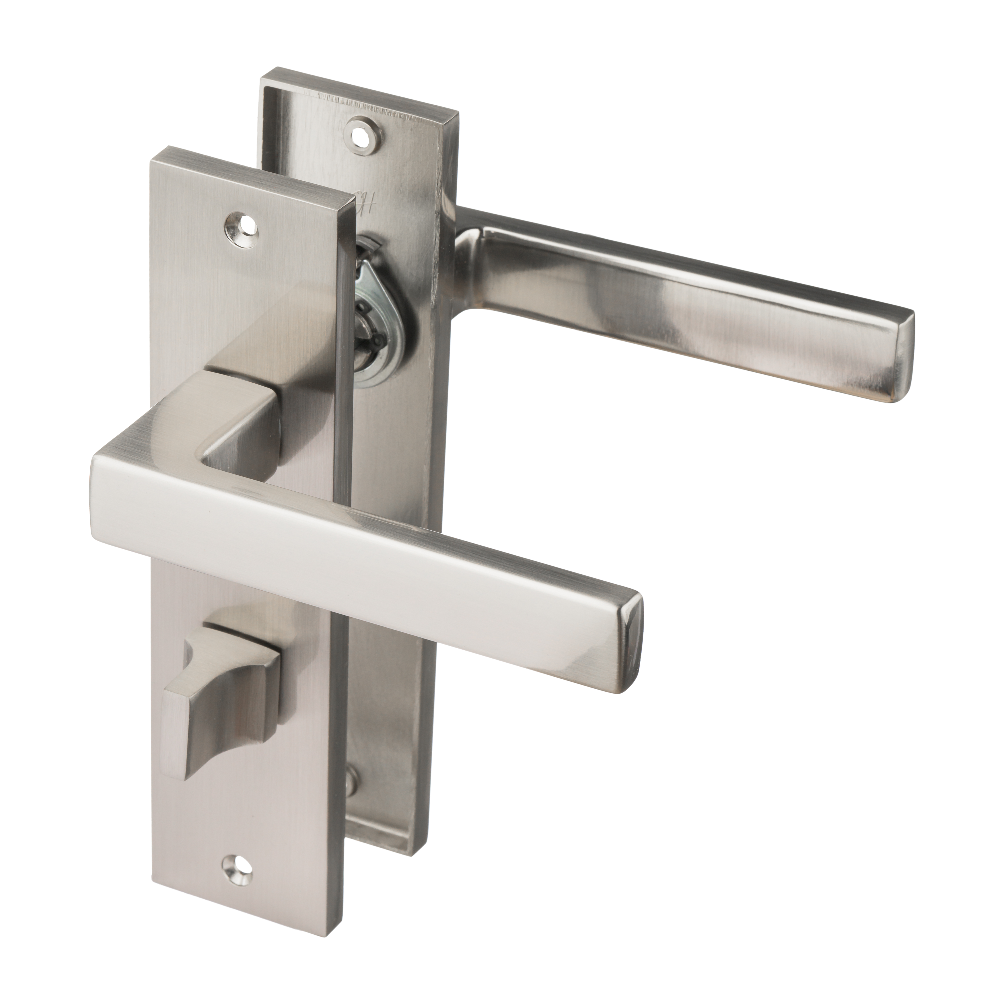 Ostiumhome® - Deurbeslag-  Deurklink op kort schild met WC Slot 64 mm- RVS Zilver - Merano
