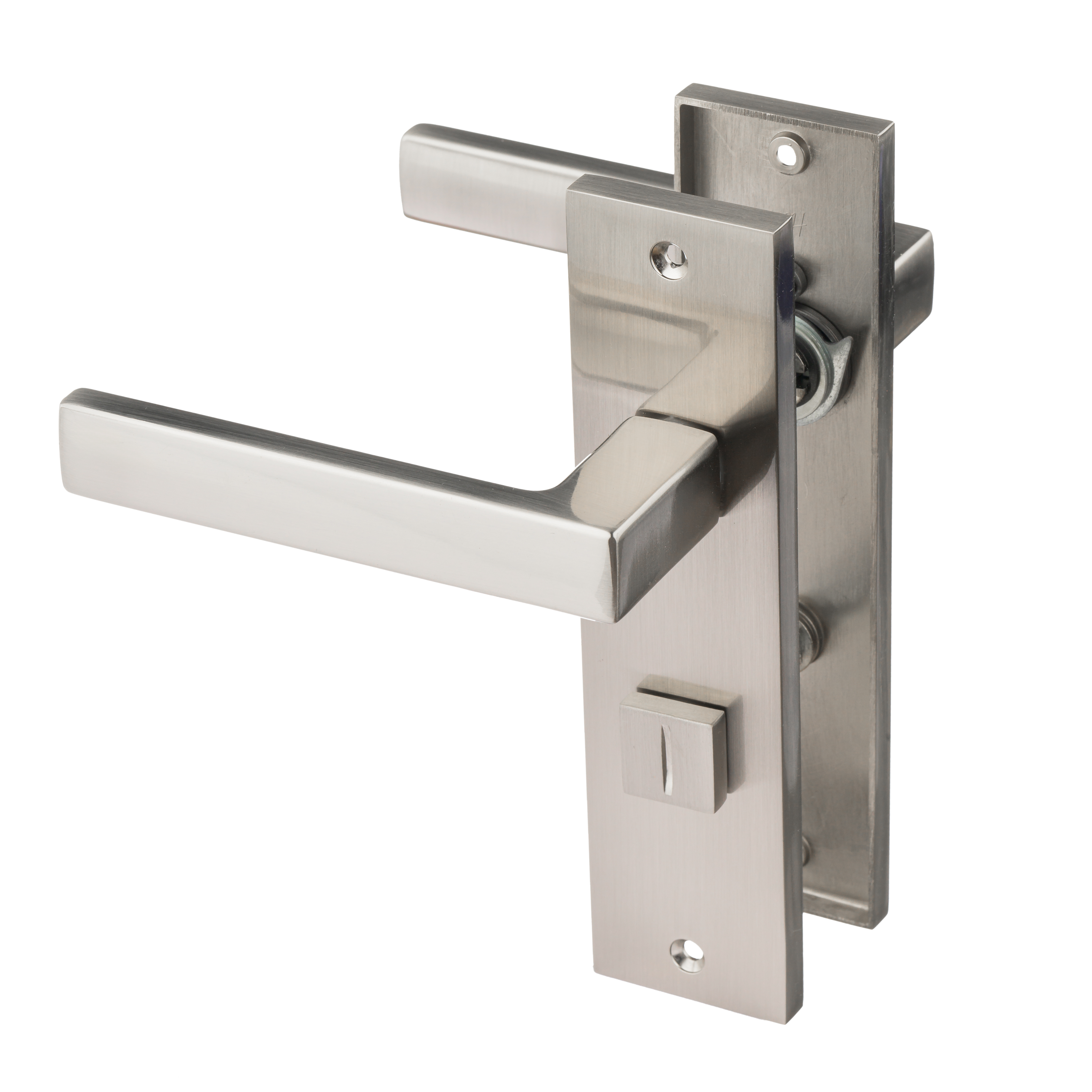 Ostiumhome® - Deurbeslag-  Deurklink op kort schild met WC Slot 64 mm- RVS Zilver - Merano