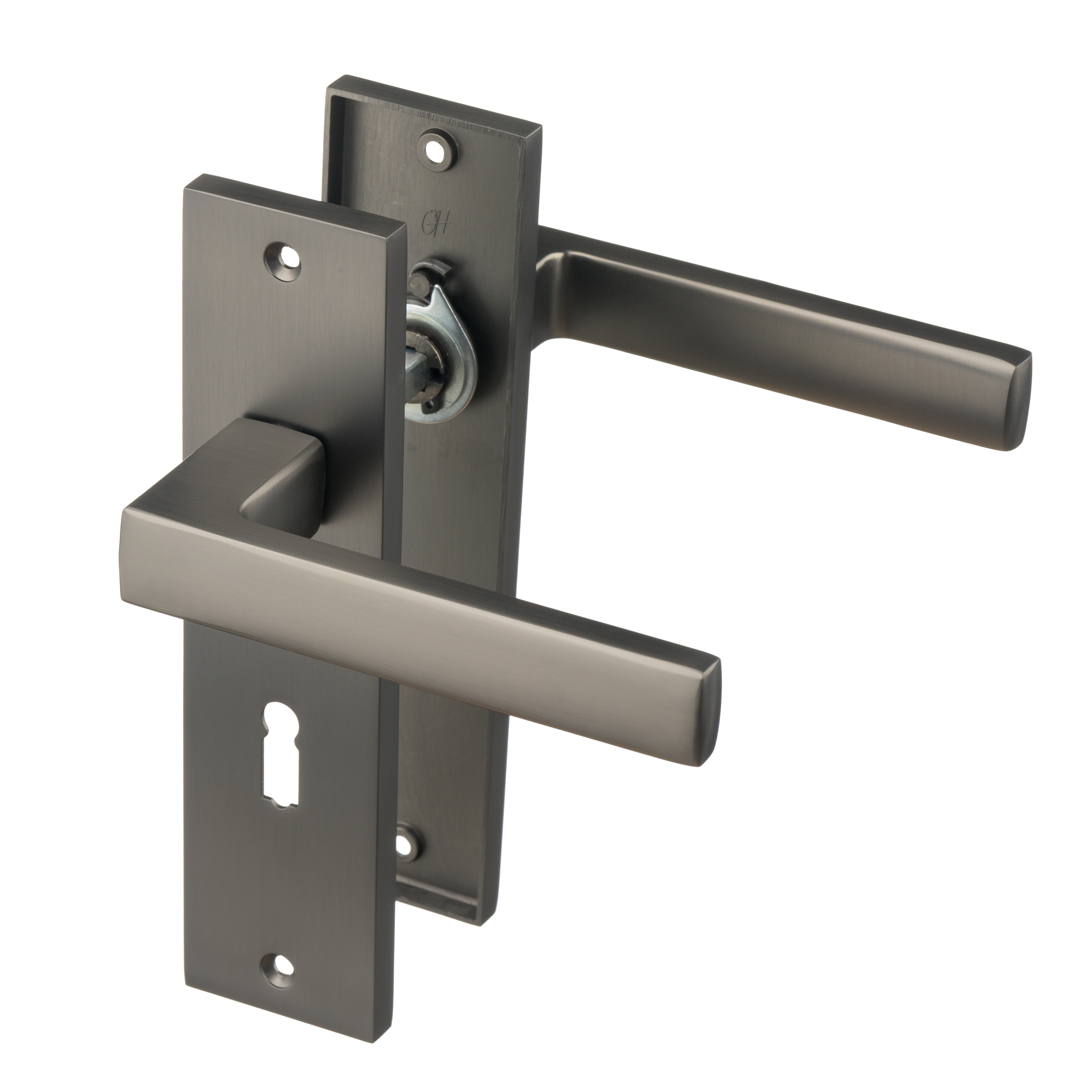 Ostiumhome® - Deurbeslag-  Deurklink op kort schild met Sleutelgat 56mm - Gun Metal - Novara