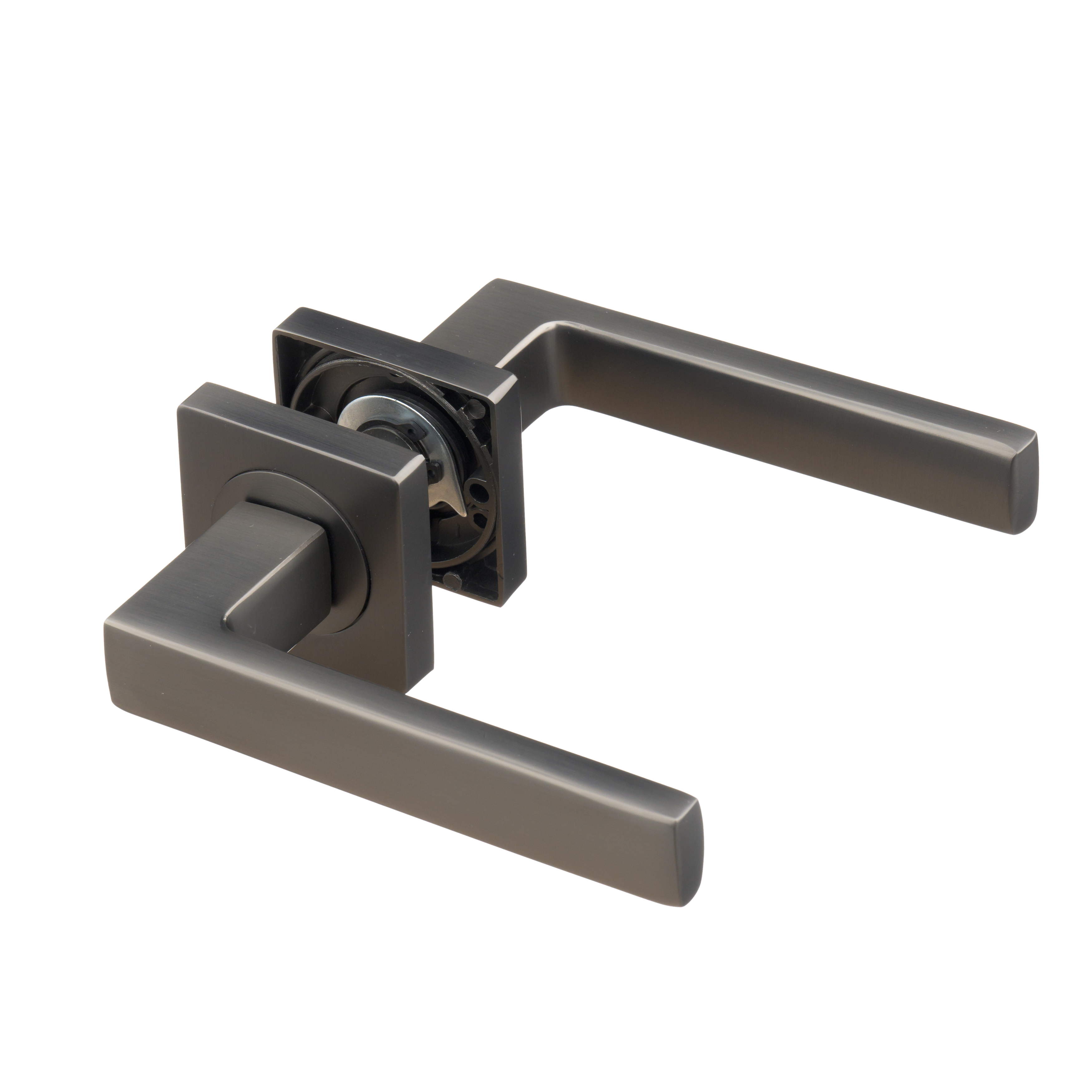 Ostiumhome® - Deurbeslag-  Deurklink - Gun Metal - op vierkante rozet - 145 mm - Anzio