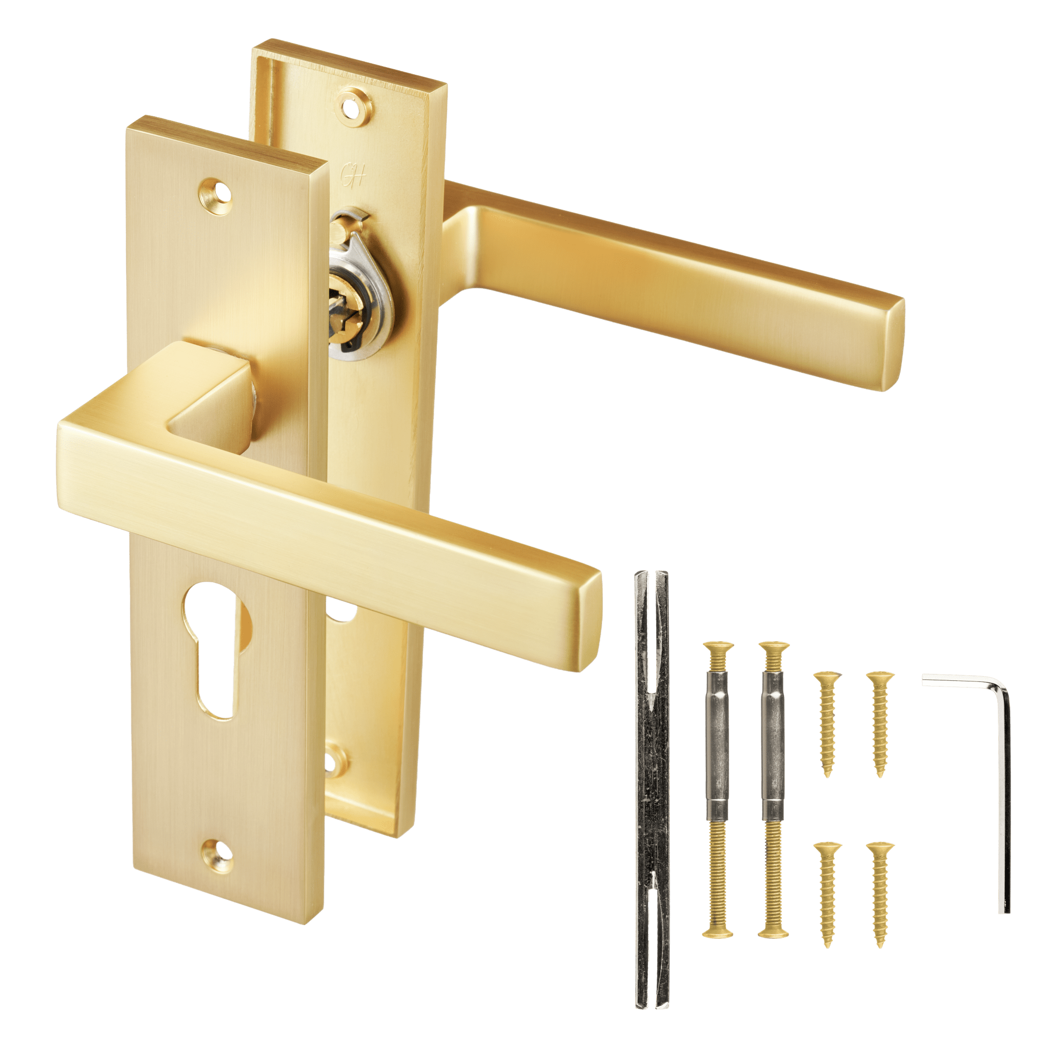 Avola - Gouden Deurklink - Cilindergat - Recht Kort Schild - PC 55mm