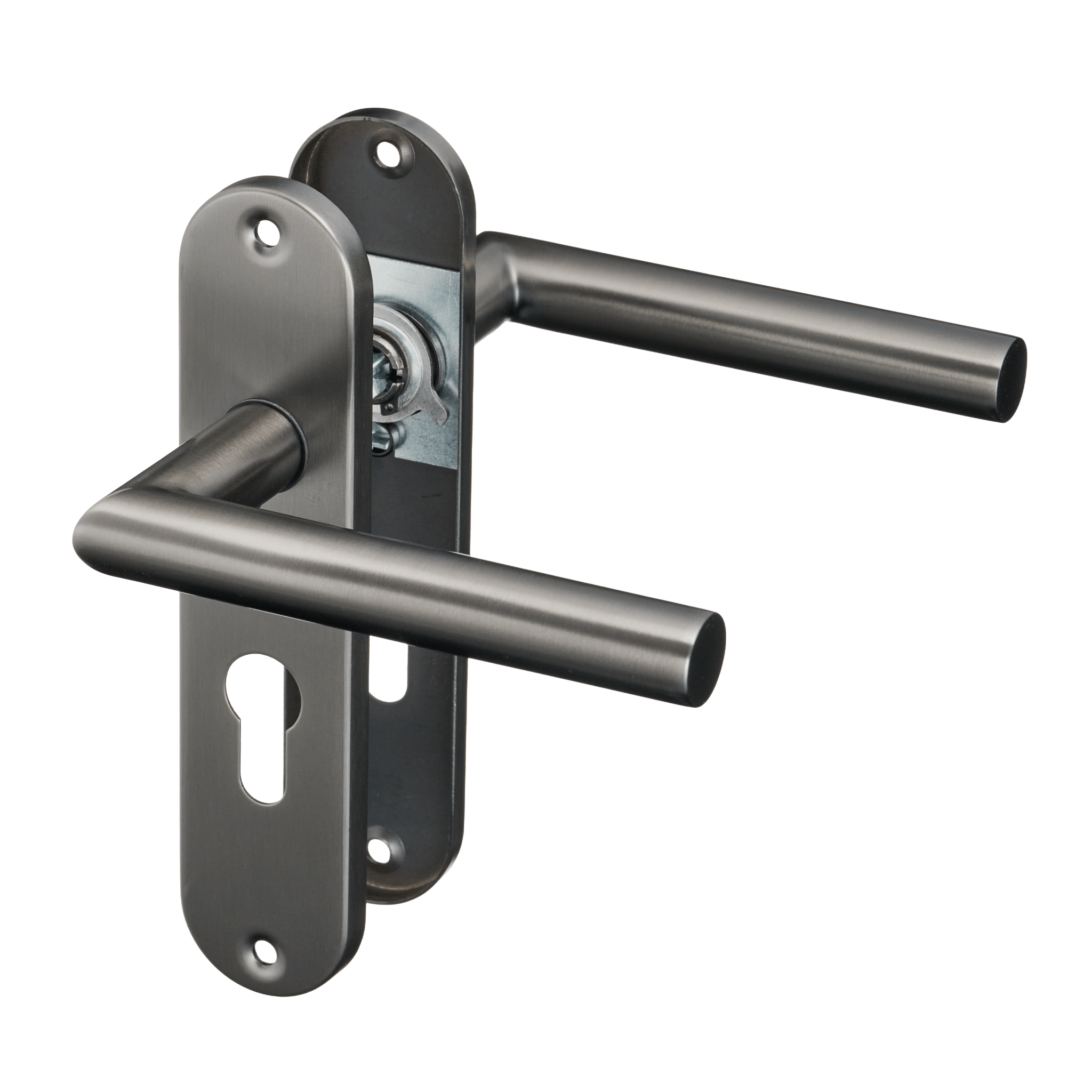 Silvano - Gun Metal Deurklink cilindergat - Kort Rond Schild