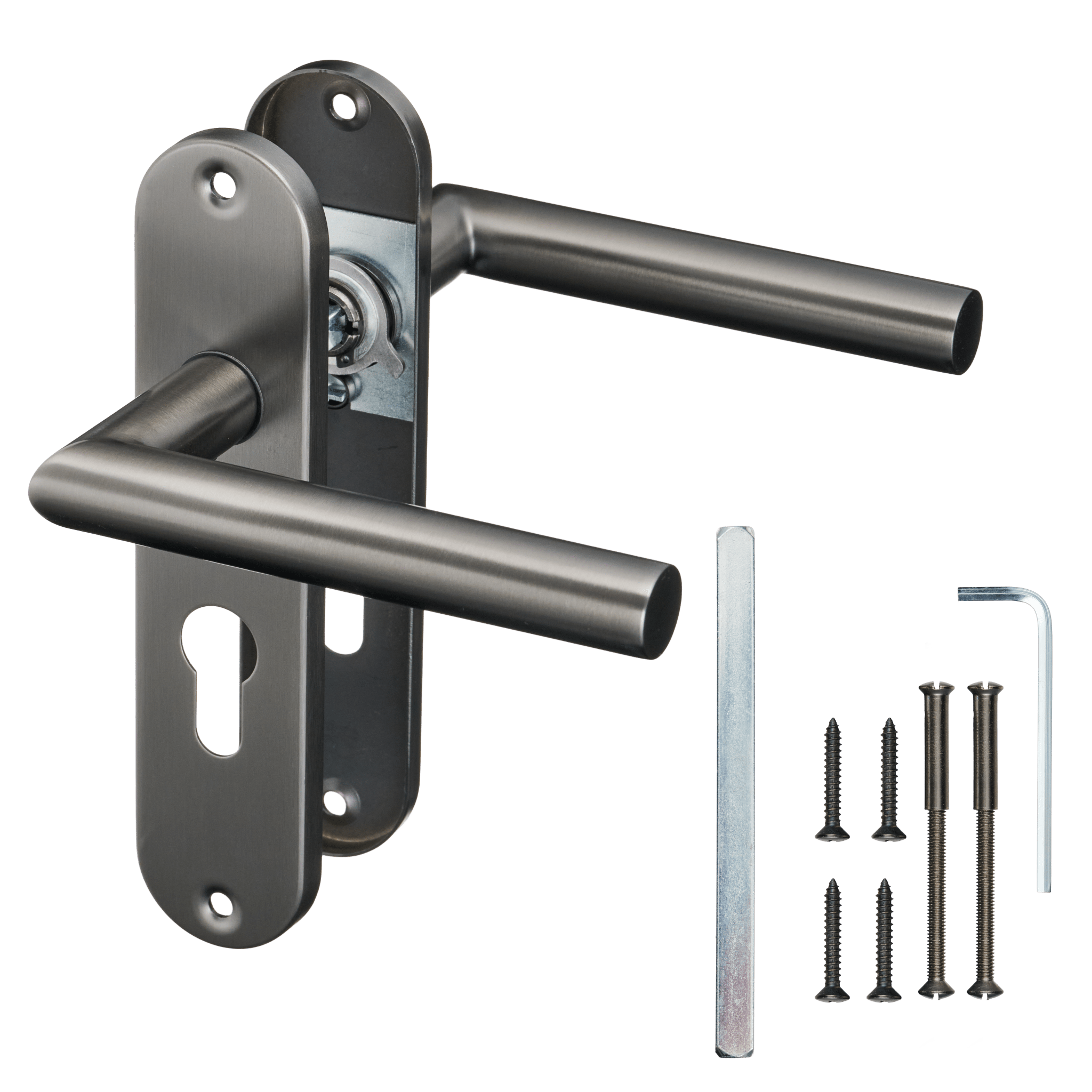 Silvano - Gun Metal Deurklink cilindergat - Kort Rond Schild