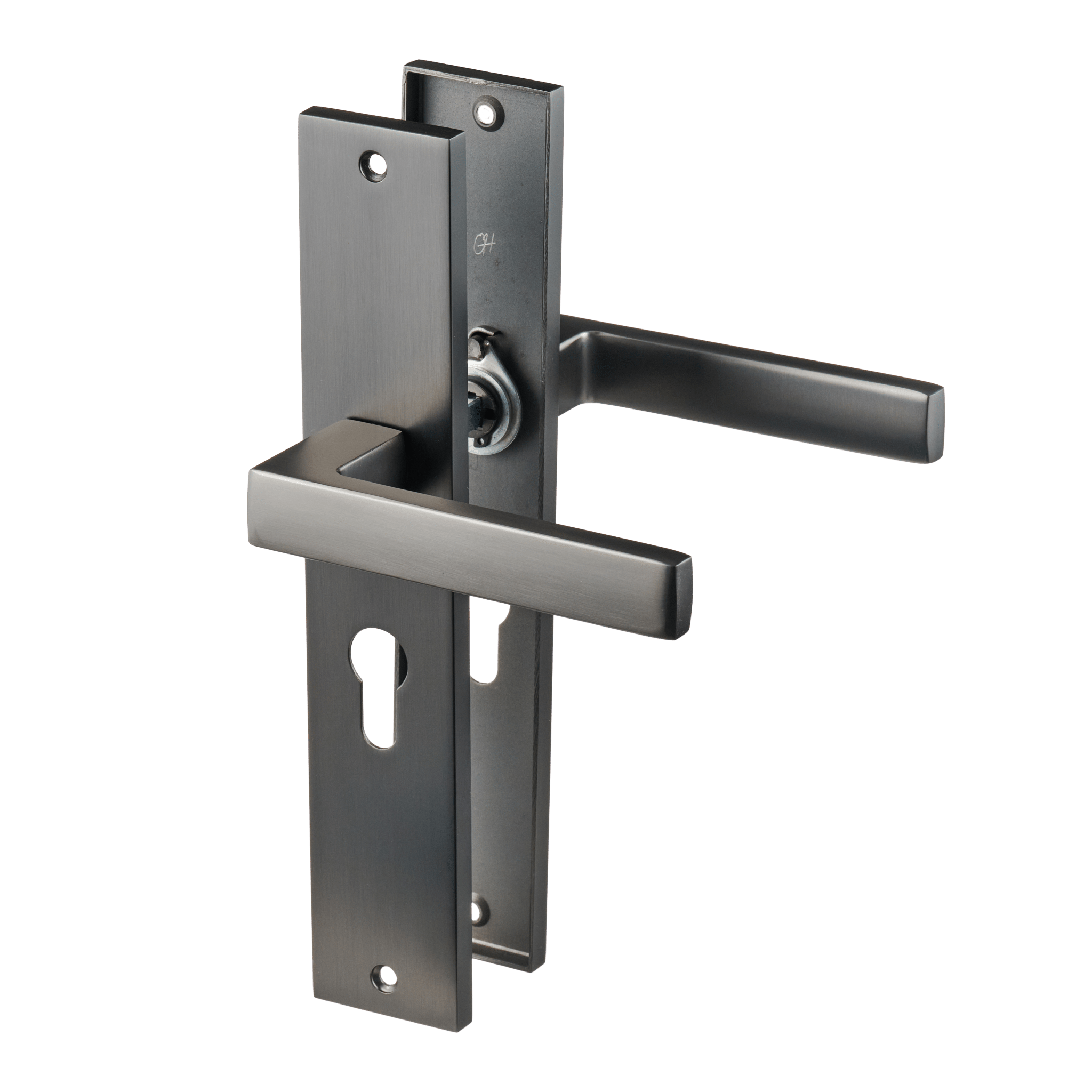 Fano - Gun Metal Deurbeslag - Cilindergat - Recht Lang Schild - PC 55mm