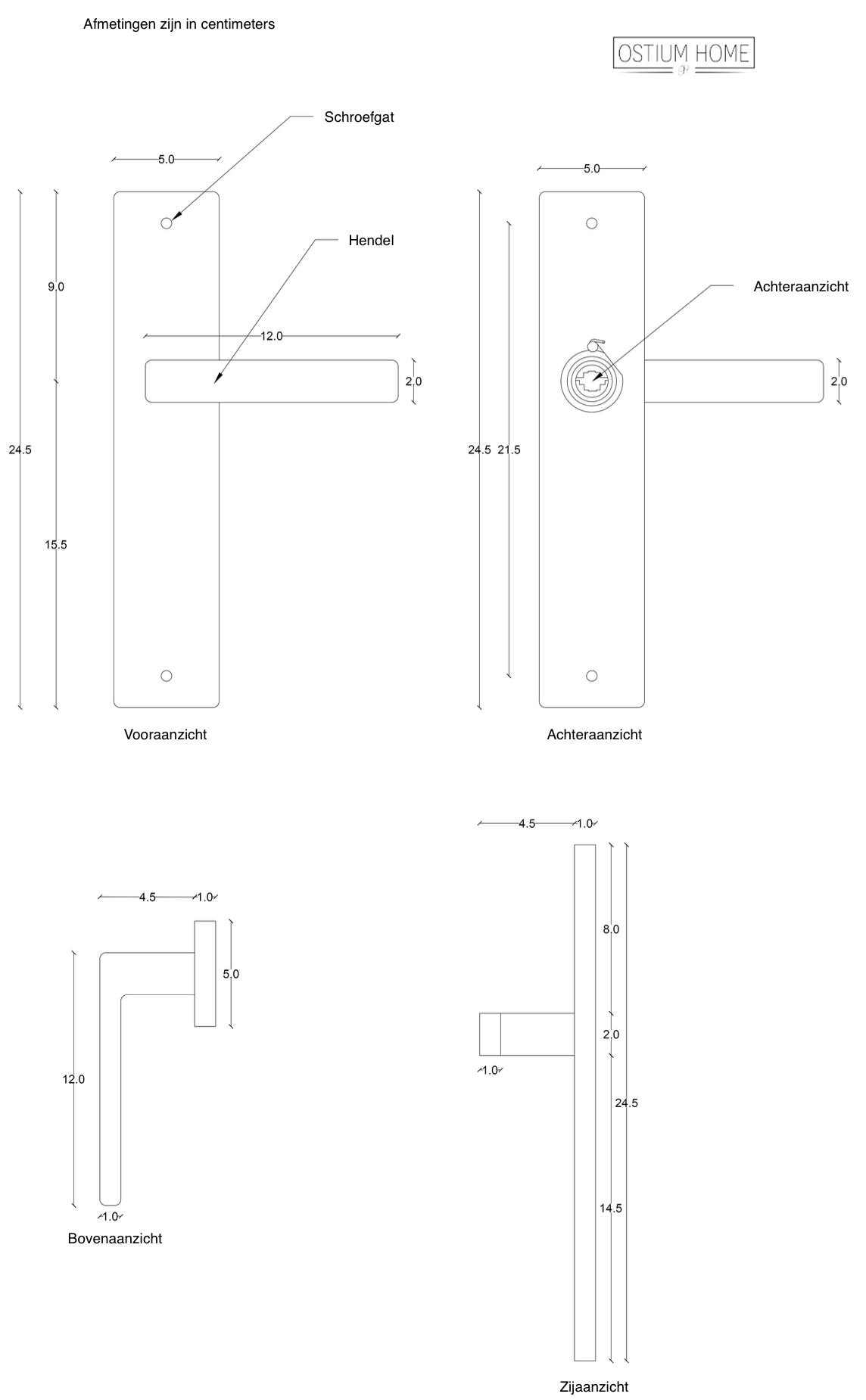 Ostiumhome® Alassio Deurklink op schild - Deurbeslag - 245 mm - Geschikt voor binnendeuren - Mat goud