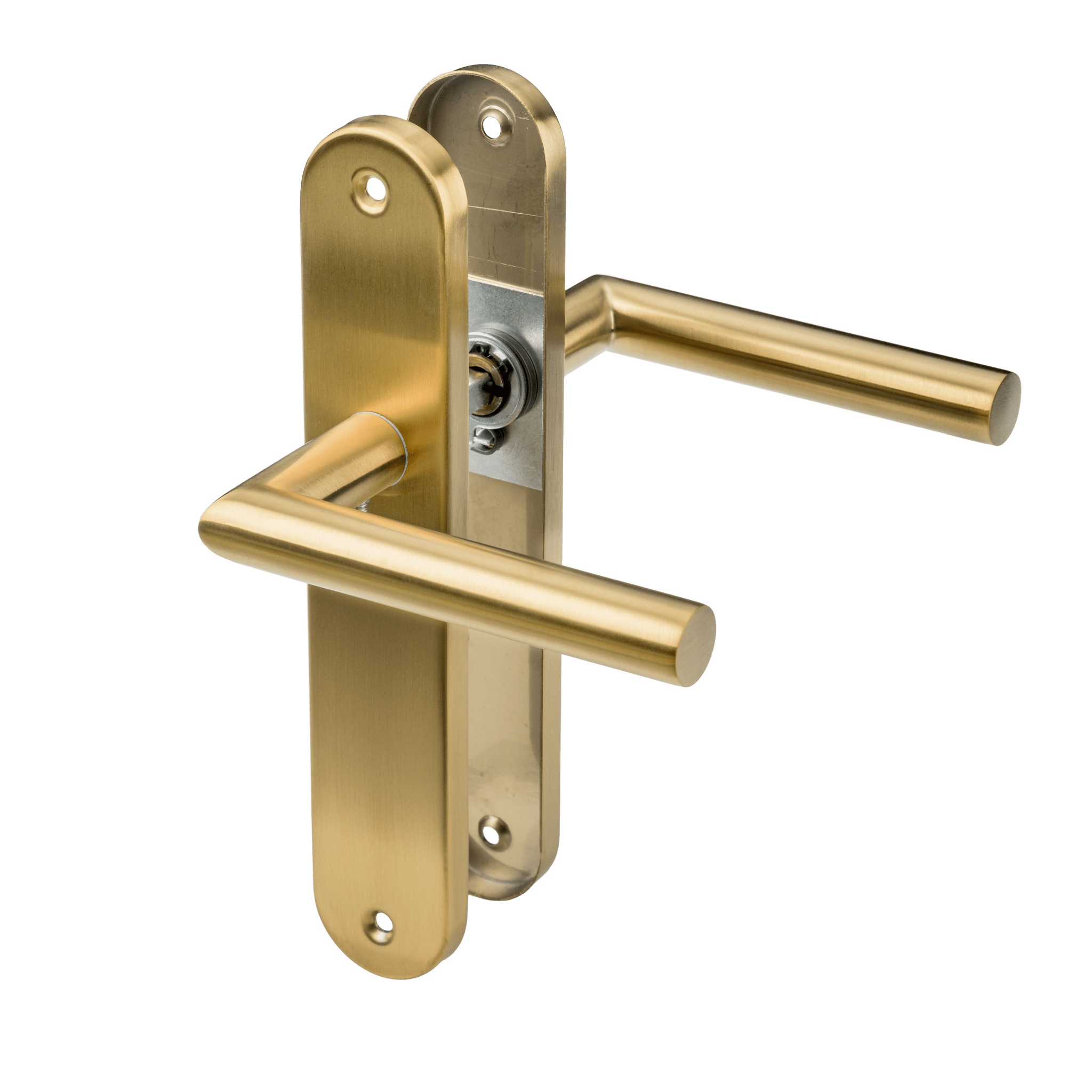 Mat gouden Andria deurklink 225 mm op rond schild voor een luxe, moderne binnendeur

