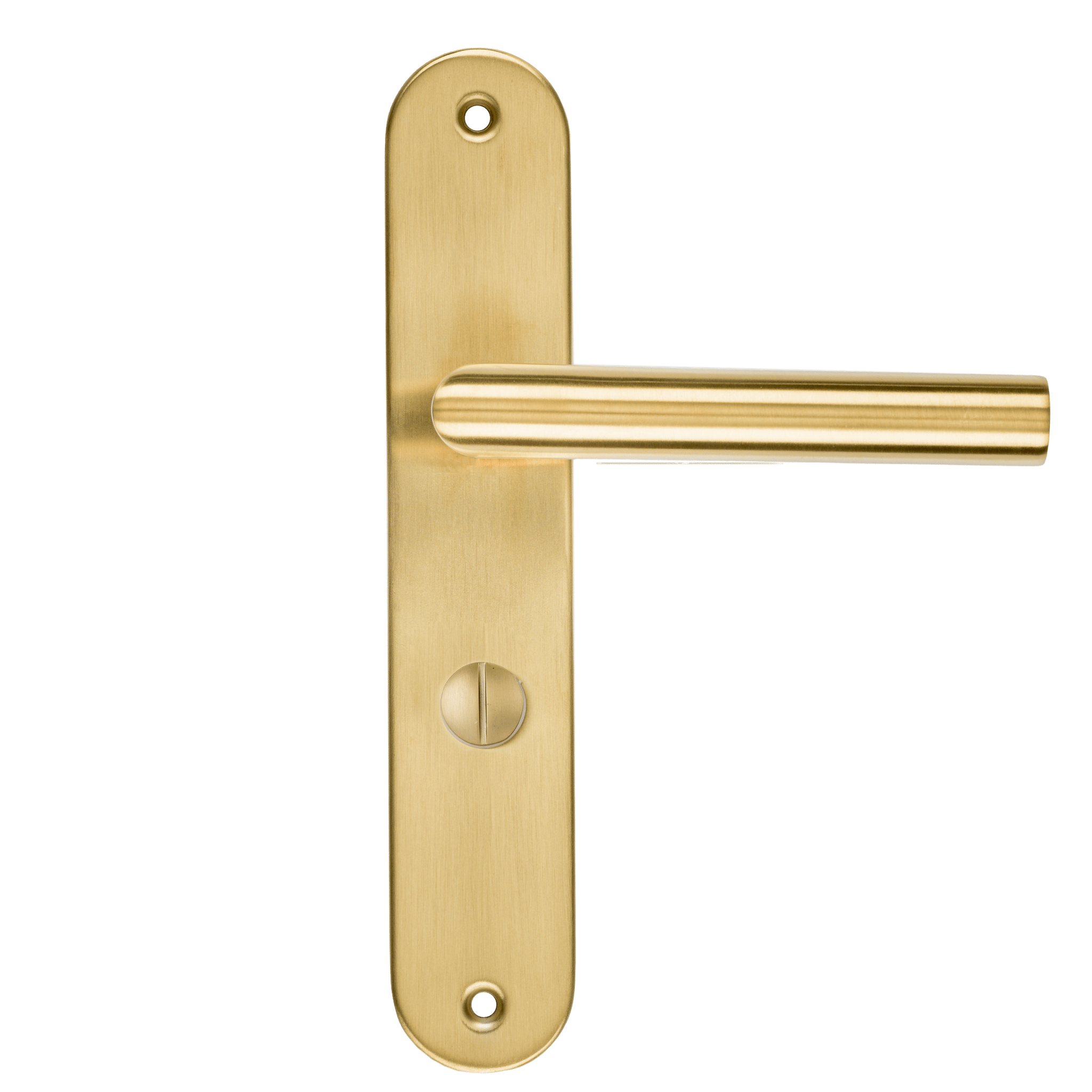 Geveerde Andria WC-deurklink mat goud met PC 63 mm hartafstand en soepele terugveeractie 
