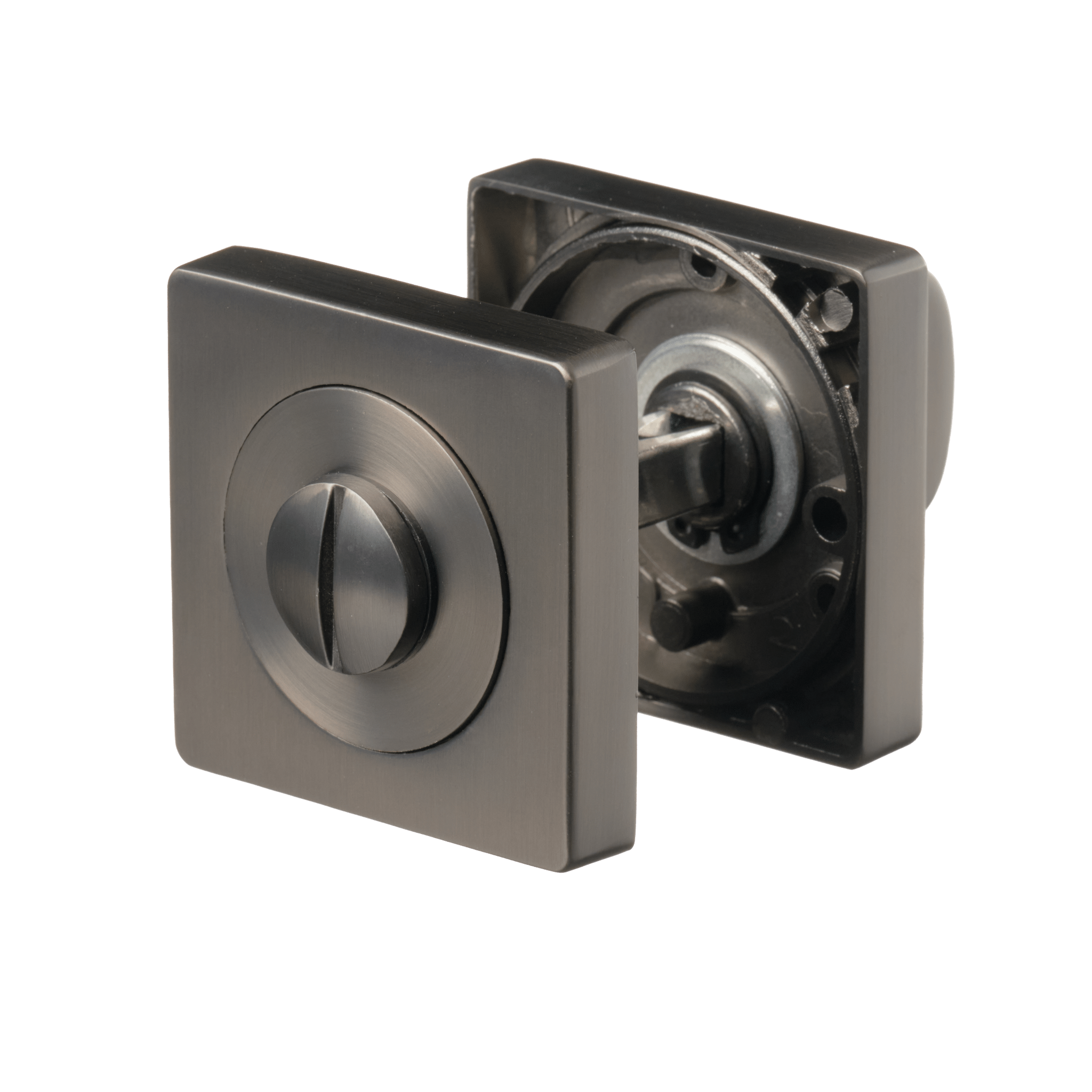 Complete Anzio WC-sluiting gun metal op vierkante rozet inclusief bevestigingsmateriaal en schroeven voor snelle montage