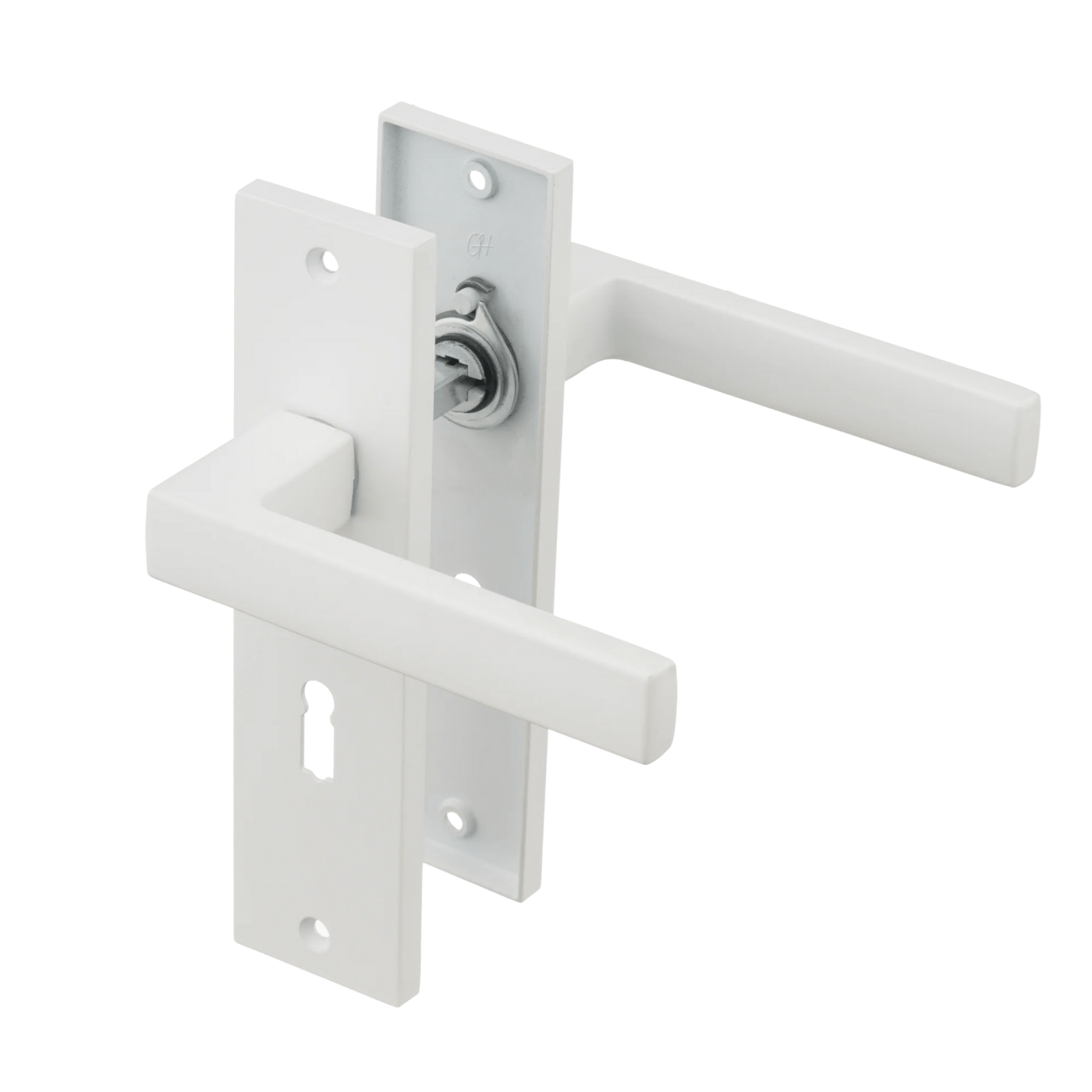 Mat witte Arezzo deurklink op 180 × 45 mm kort schild met sleutelgat PC 56 mm voor strakke, moderne binnendeuren