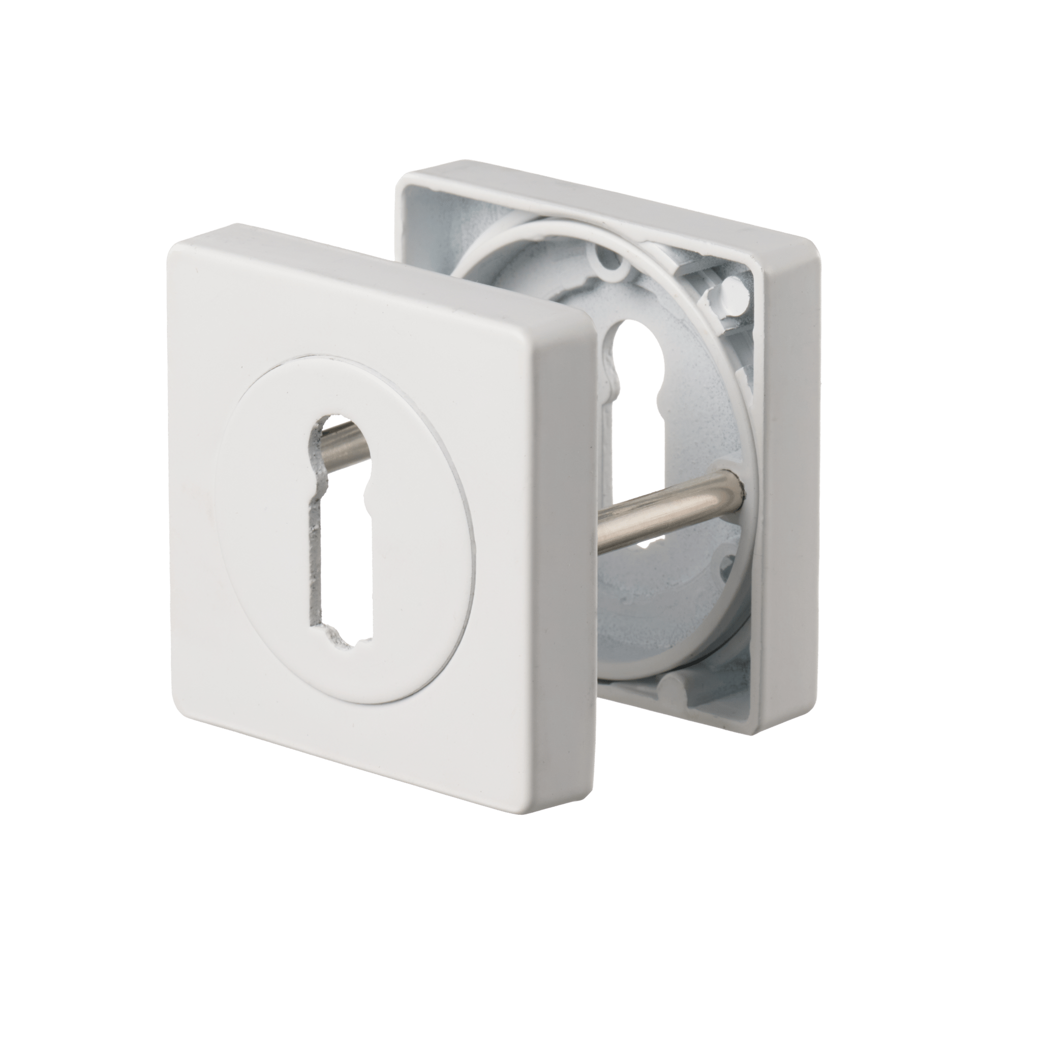 Vierkante RVS Arezzo sleutelrozet 50 × 50 mm in mat wit voor strakke, moderne deurbeslagontwerpen