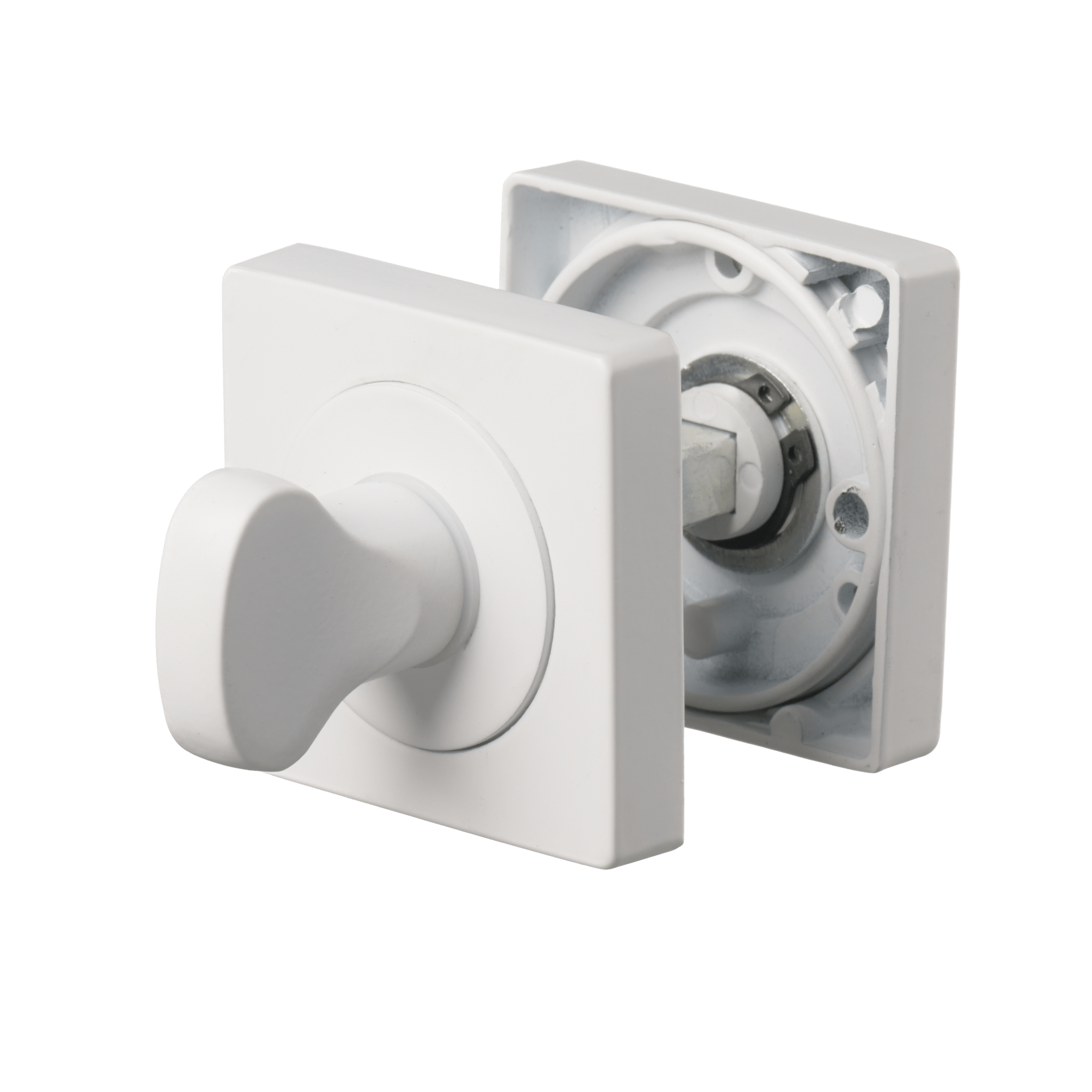 Mat witte Arezzo WC-slot op vierkant rozet 50 mm met vrij-bezet indicator voor toilet- en badkamerdeuren 
