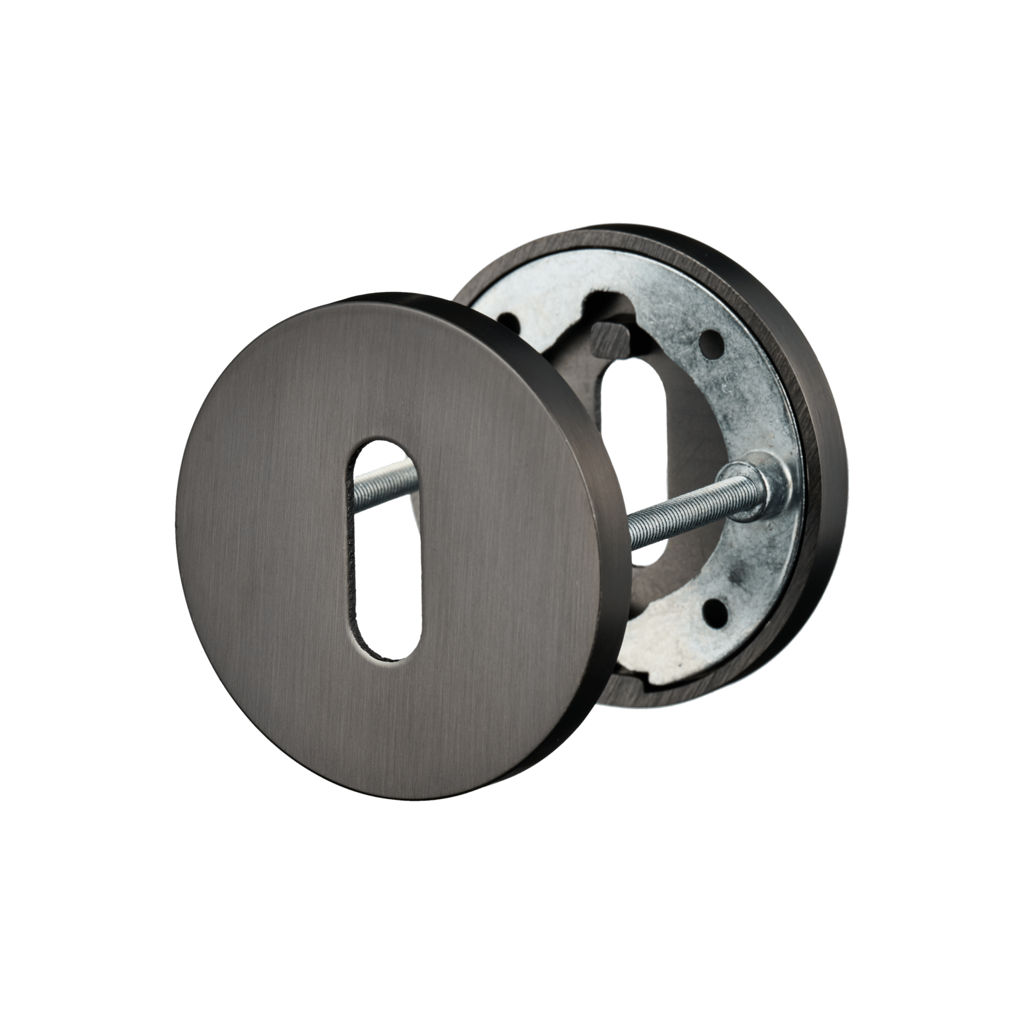 Het Basio rond sleutelrozet van Ostiumhome in kleur gun metal