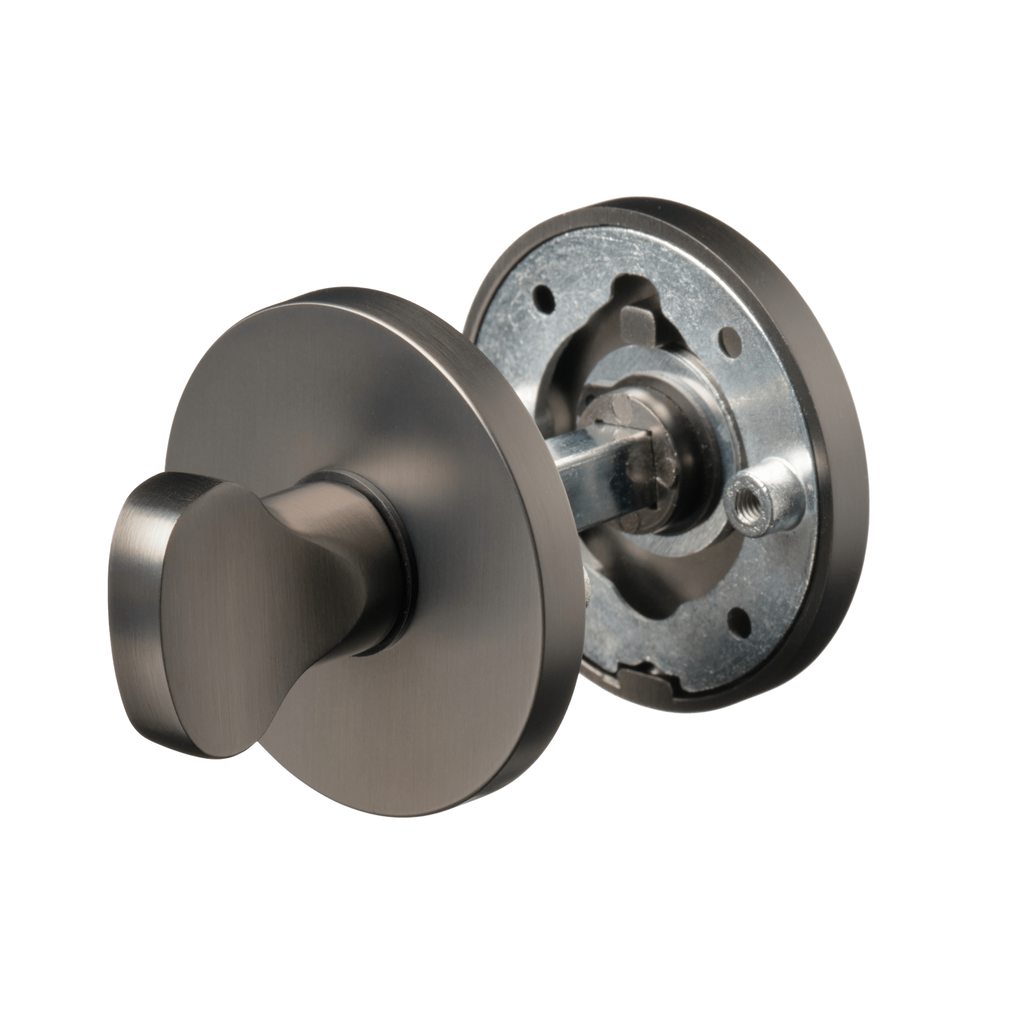 Mat gun-metal Basio WC-slot op rond rozet 50 mm met duidelijke vrij-bezetaanduiding voor badkamer- en toiletdeuren