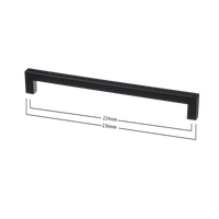 Compacte mat zwarte handgreep 224 / 236 mm, robuust RVS en strak minimalistisch design voor handdoek-, keukenkast- of ladedeuren 