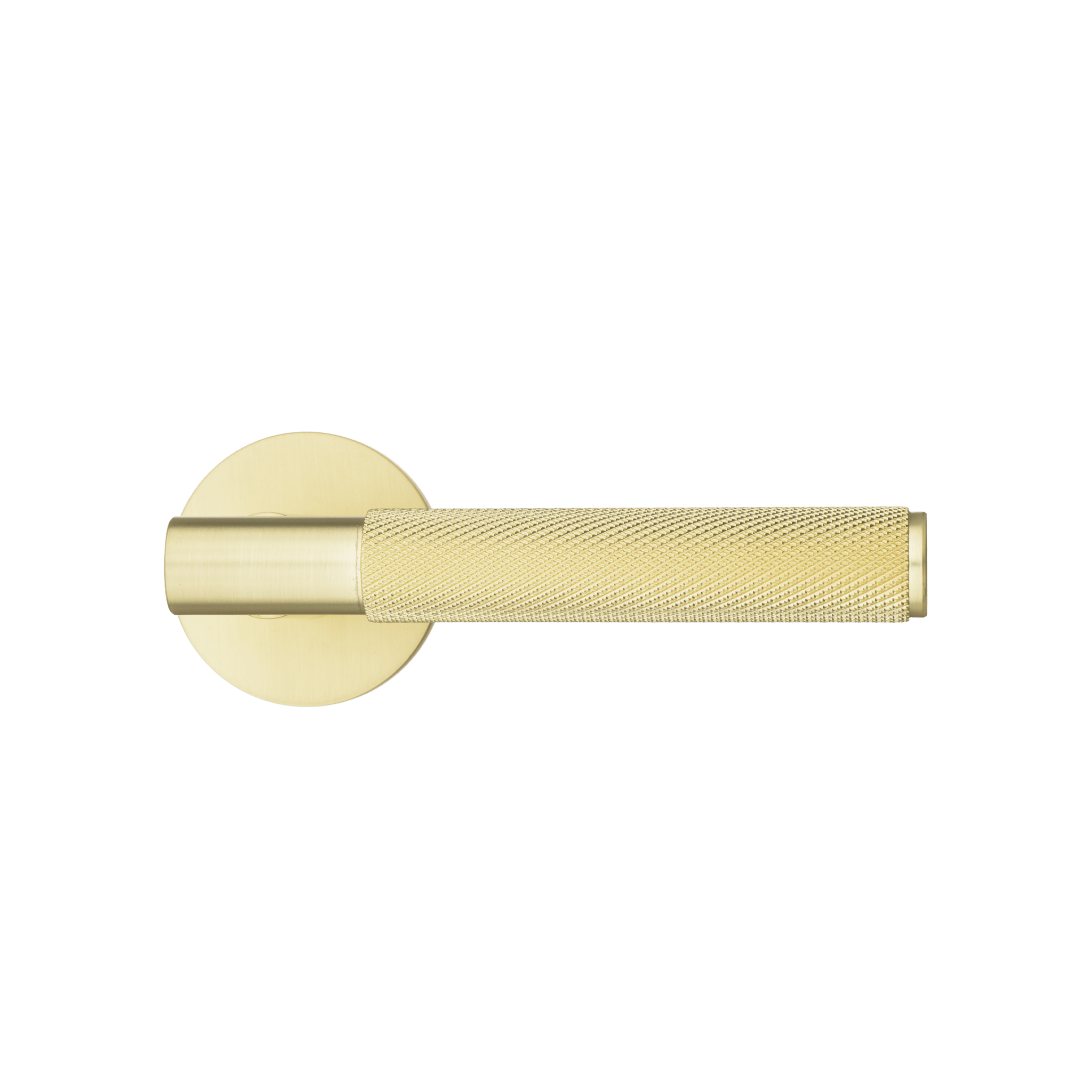 Geveerde diamond-cut Arona deurklink in mat goud met comfortabele kartelstructuur en stijlvolle, luxe uitstraling 