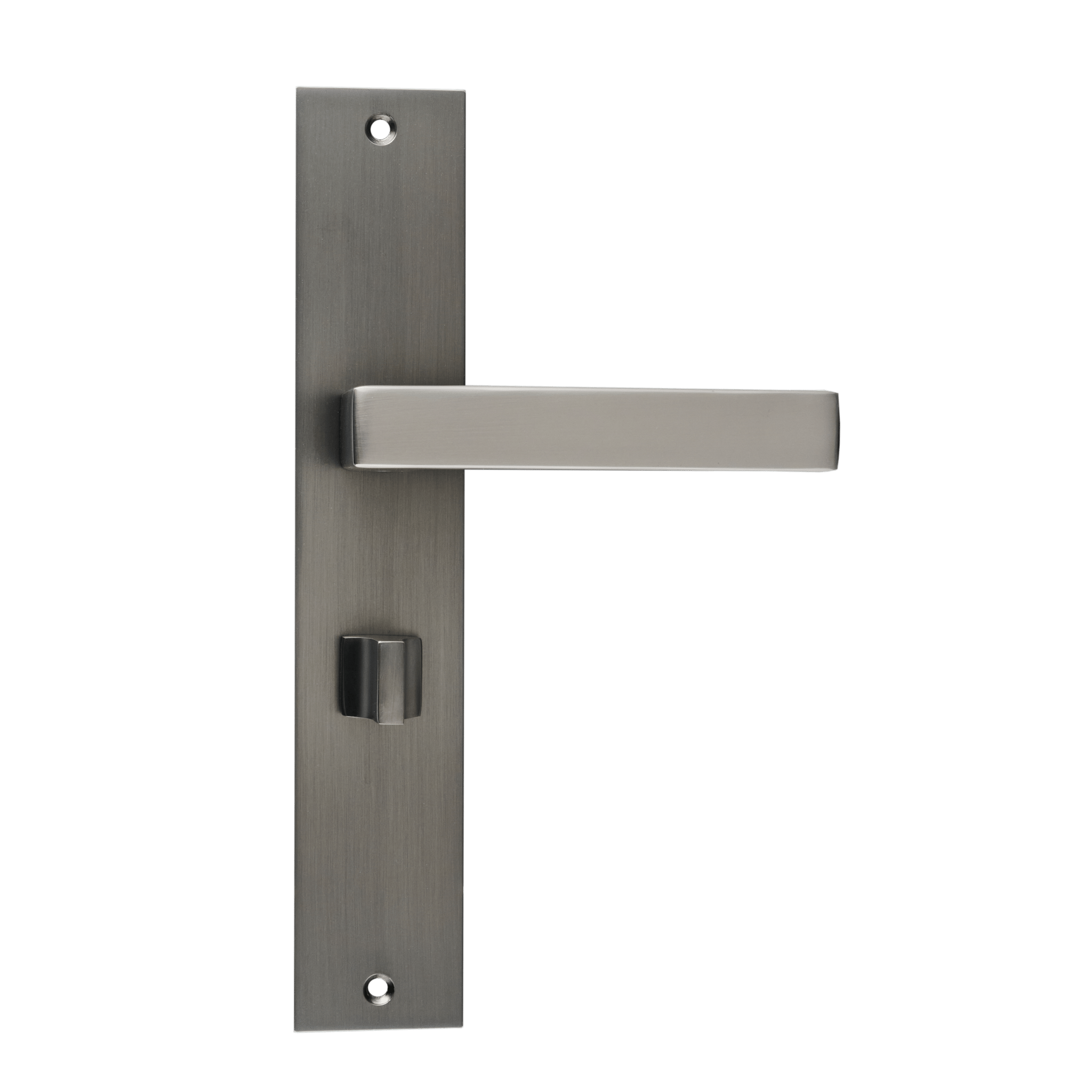 Geveerde Fano deurklink gun metal met vrij-bezet draaiknop en soepele terugveeractie