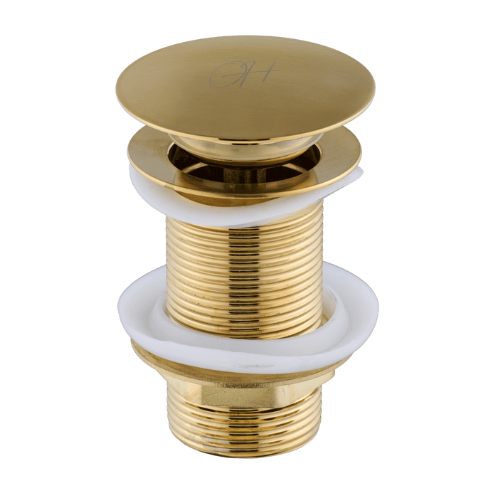 Gouden wastafel afvoerplug Flusso van Ostiumhome® – pop-up systeem volledig zichtbaar

