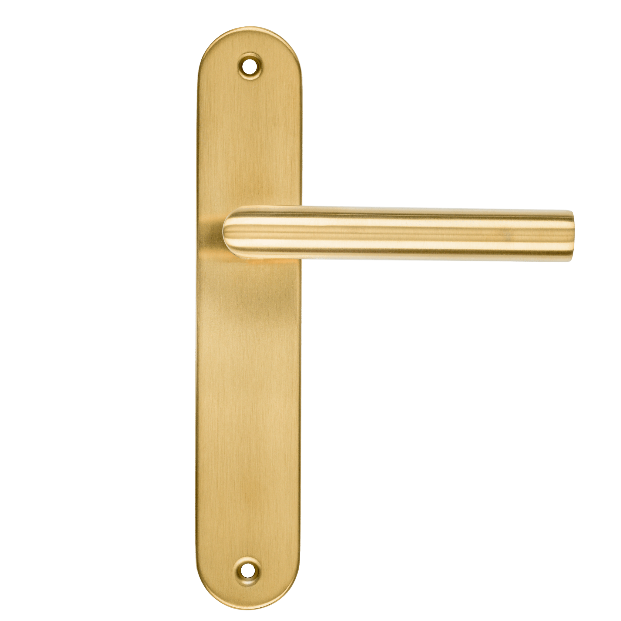 Geveerde Andria deurbeslagset 225 mm mat goud met rond schild voor soepele terugveeractie

