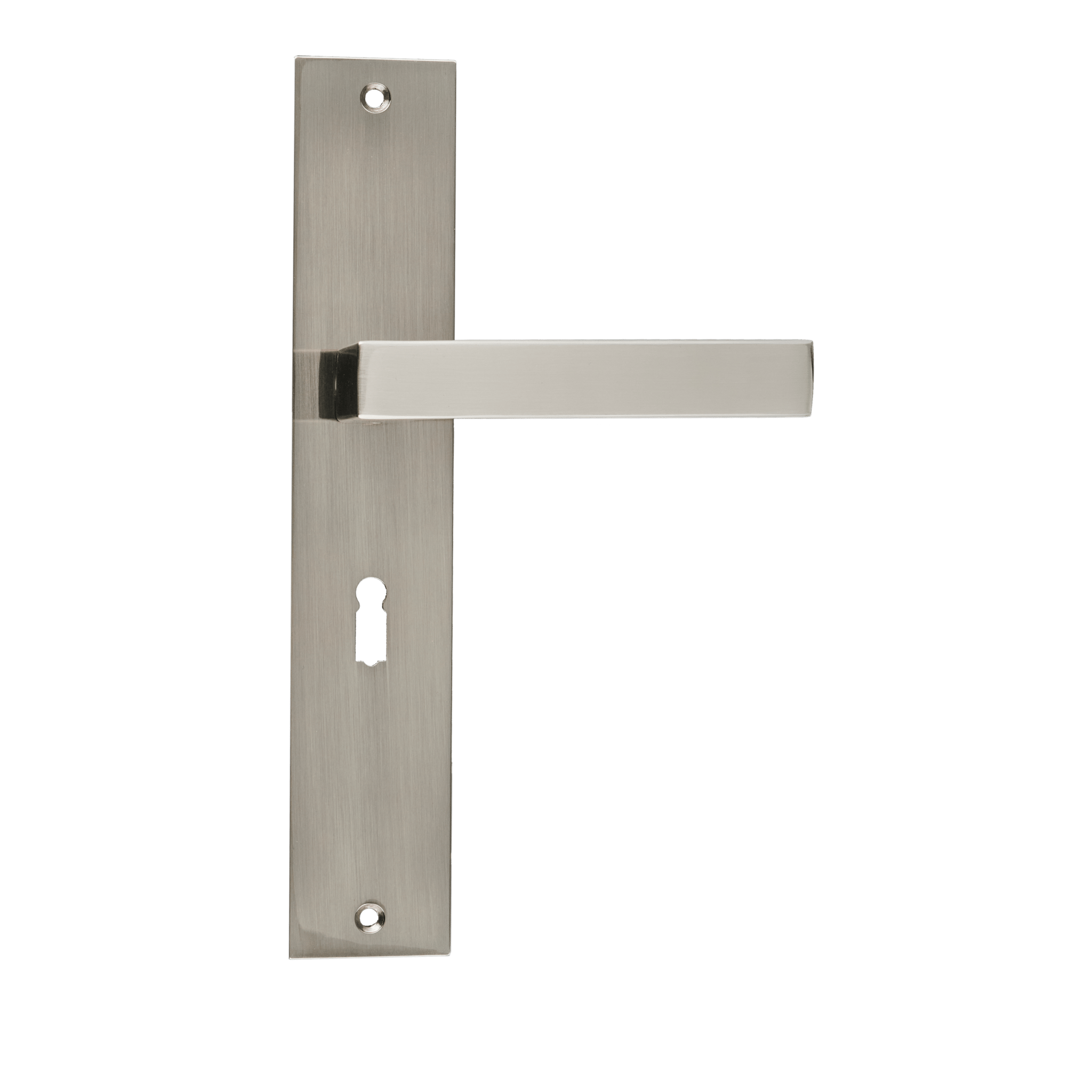Geveerde Grado deurbeslagset RVS-look zilver met centraal sleutelgat SL 56 mm voor moderne binnendeuren