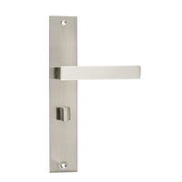 Geveerde Grado deurklink RVS zilver met WC-slot keert soepel terug en biedt directe privacy 
