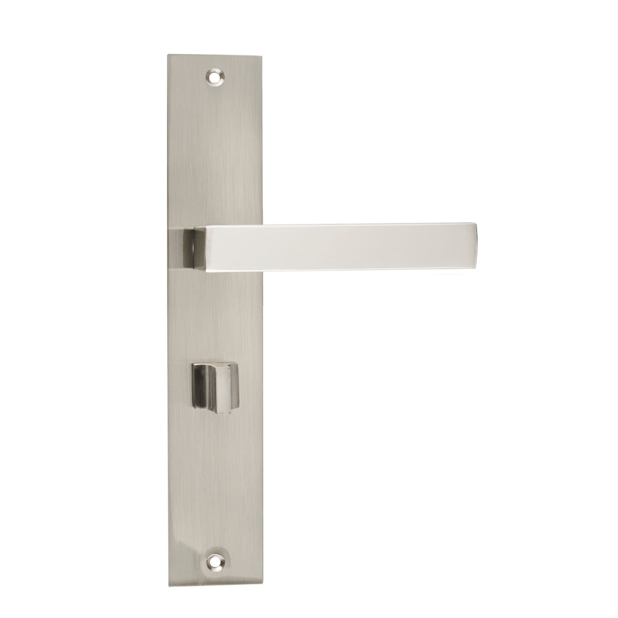 Geveerde Grado deurklink RVS zilver met WC-slot keert soepel terug en biedt directe privacy 
