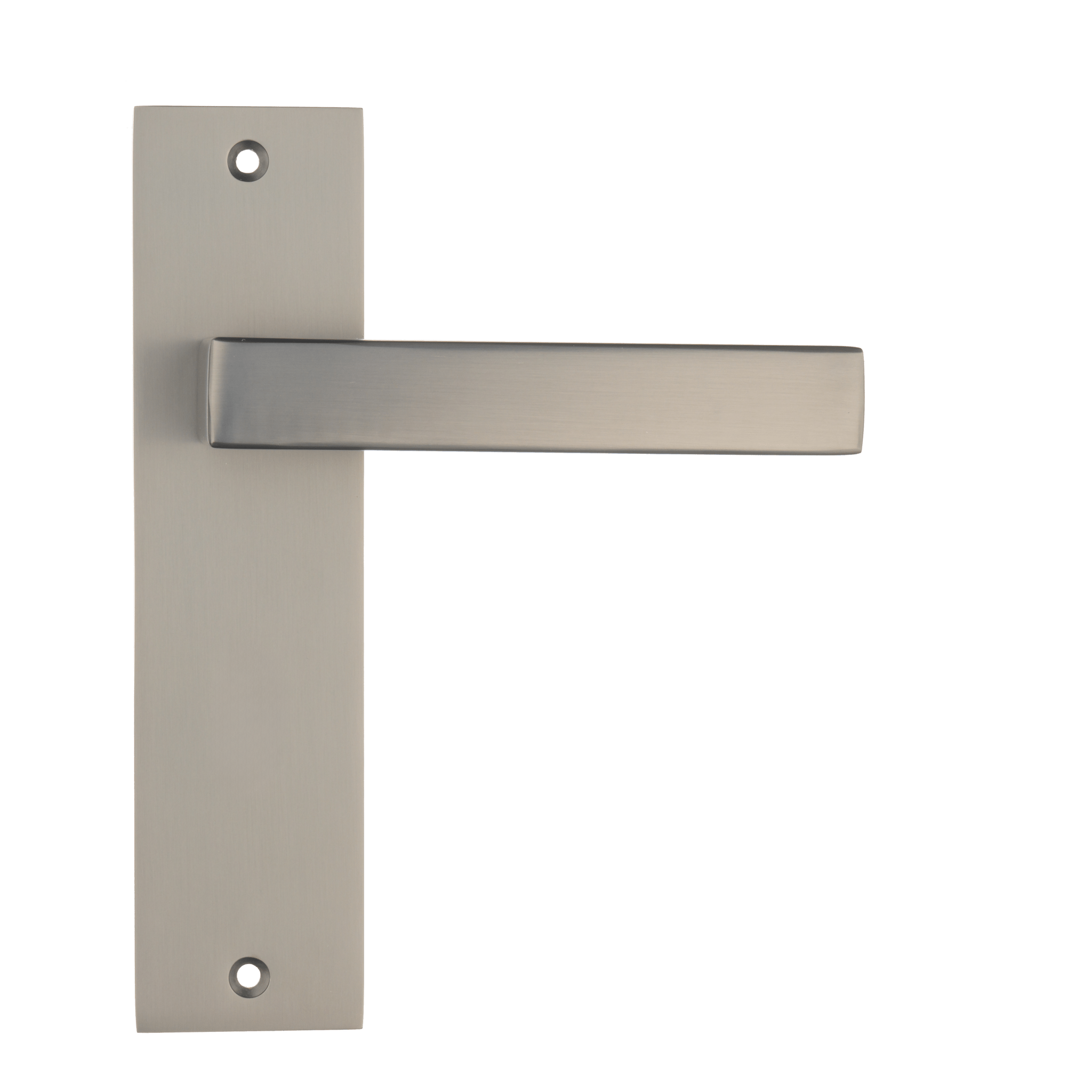 Geveerde gun-metal Novara deurbeslagset met strak kort schild en ergonomische greep