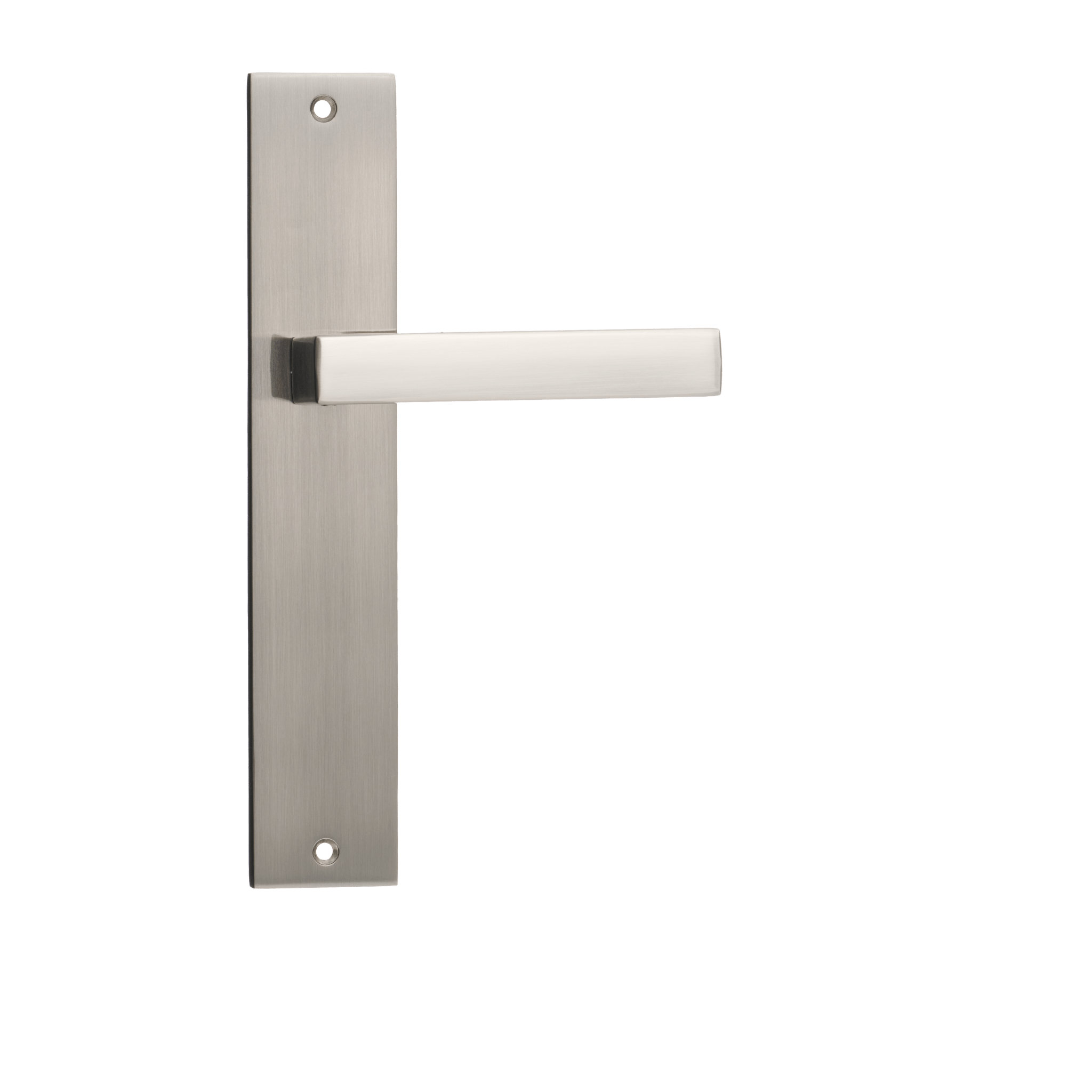 Geveerde Grado deurbeslagset in RVS-look zilver met ergonomische 145 mm greep en smal schild voor dagelijks comfort 