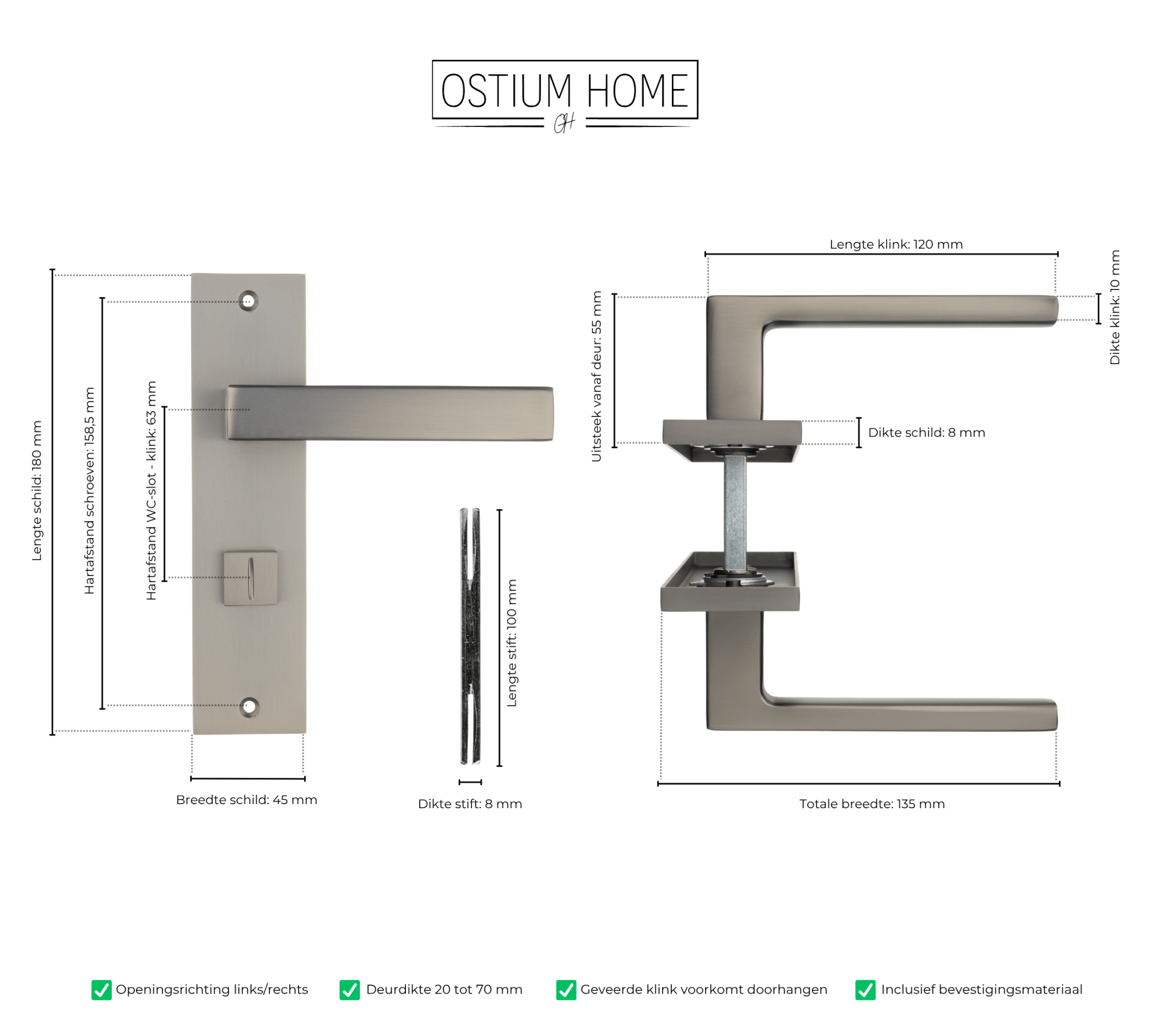 Afmetingen van gun metal wc slot op kort schild van Ostiumhome