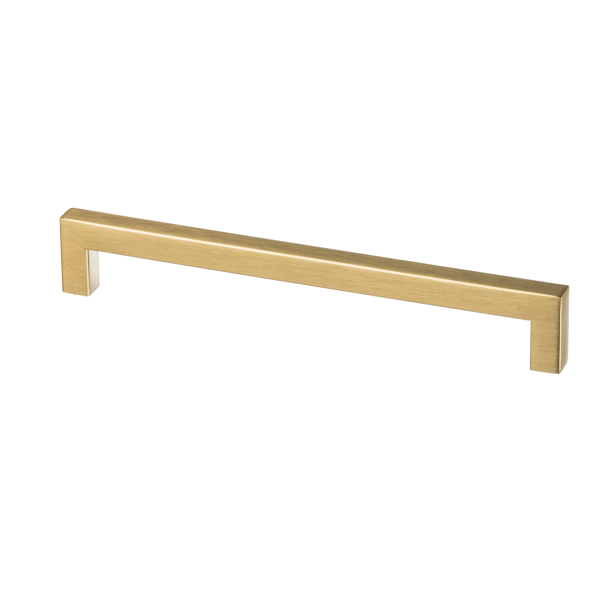 Luxueuze mat gouden handgreep hart-op-hart 192 mm, totale lengte 204 mm, vierkant 12 × 12 mm profiel en 32 mm diepte voor een warme, moderne uitstraling
