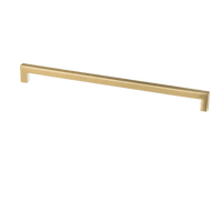 Mat gouden handgreep hart-op-hart 320 mm, totale lengte 332 mm, slank 12×12 mm profiel voor een luxueuze keukenkast of ladekast
