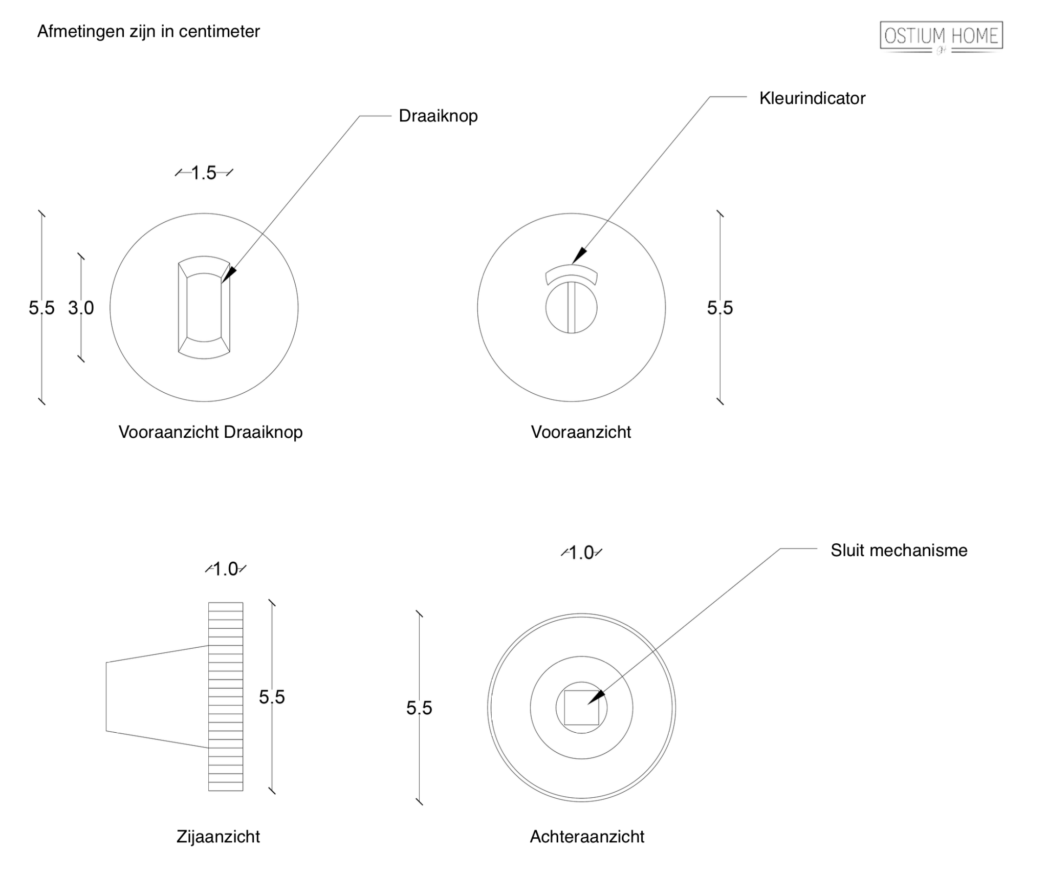 Mat gouden Avosso WC slot 50 mm diameter rond rozet voor privacy op toilet- en badkamerdeuren

