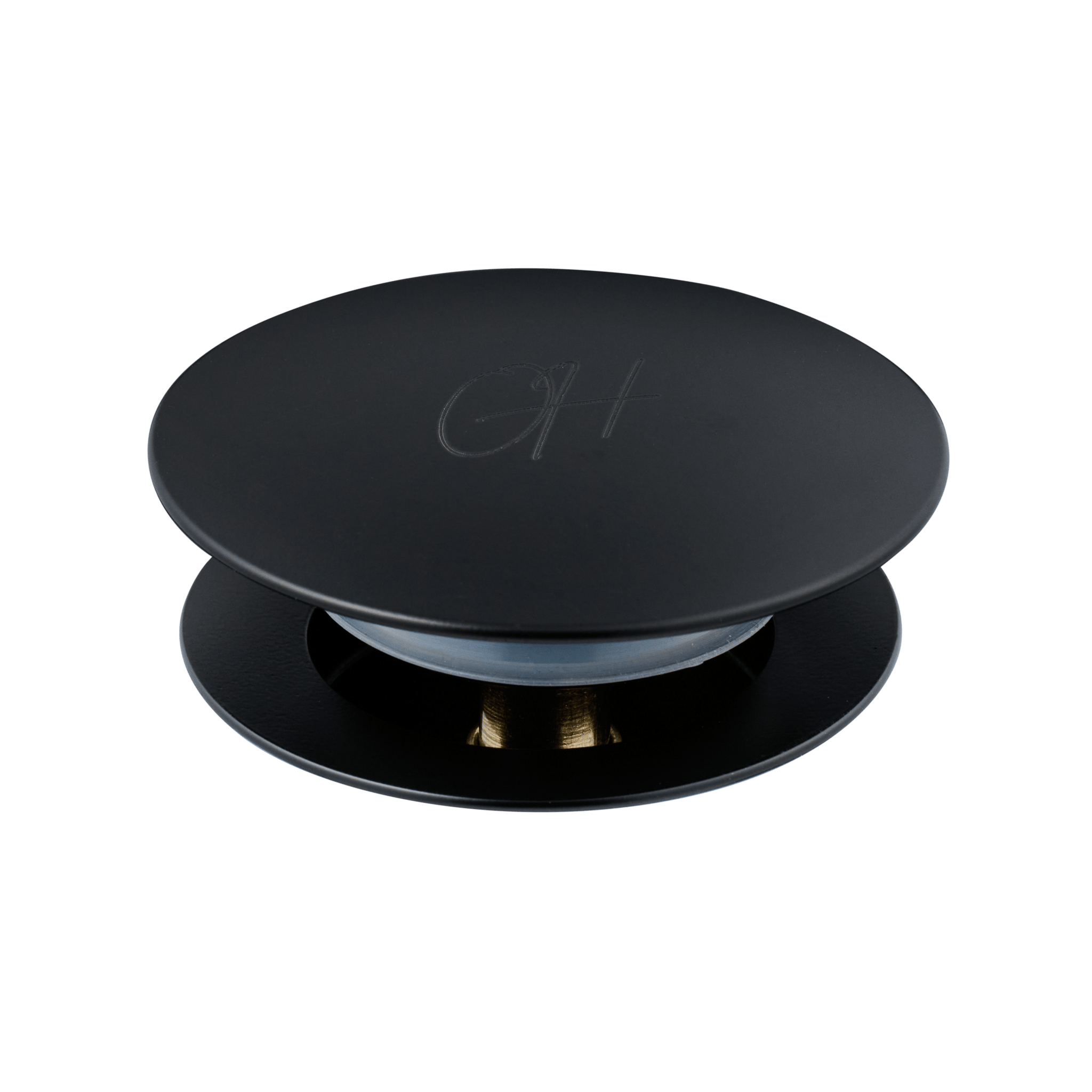 Mat zwarte afvoerplug uit de Flusso lijn – zichtbare bovenzijde van het Ostiumhome® design

