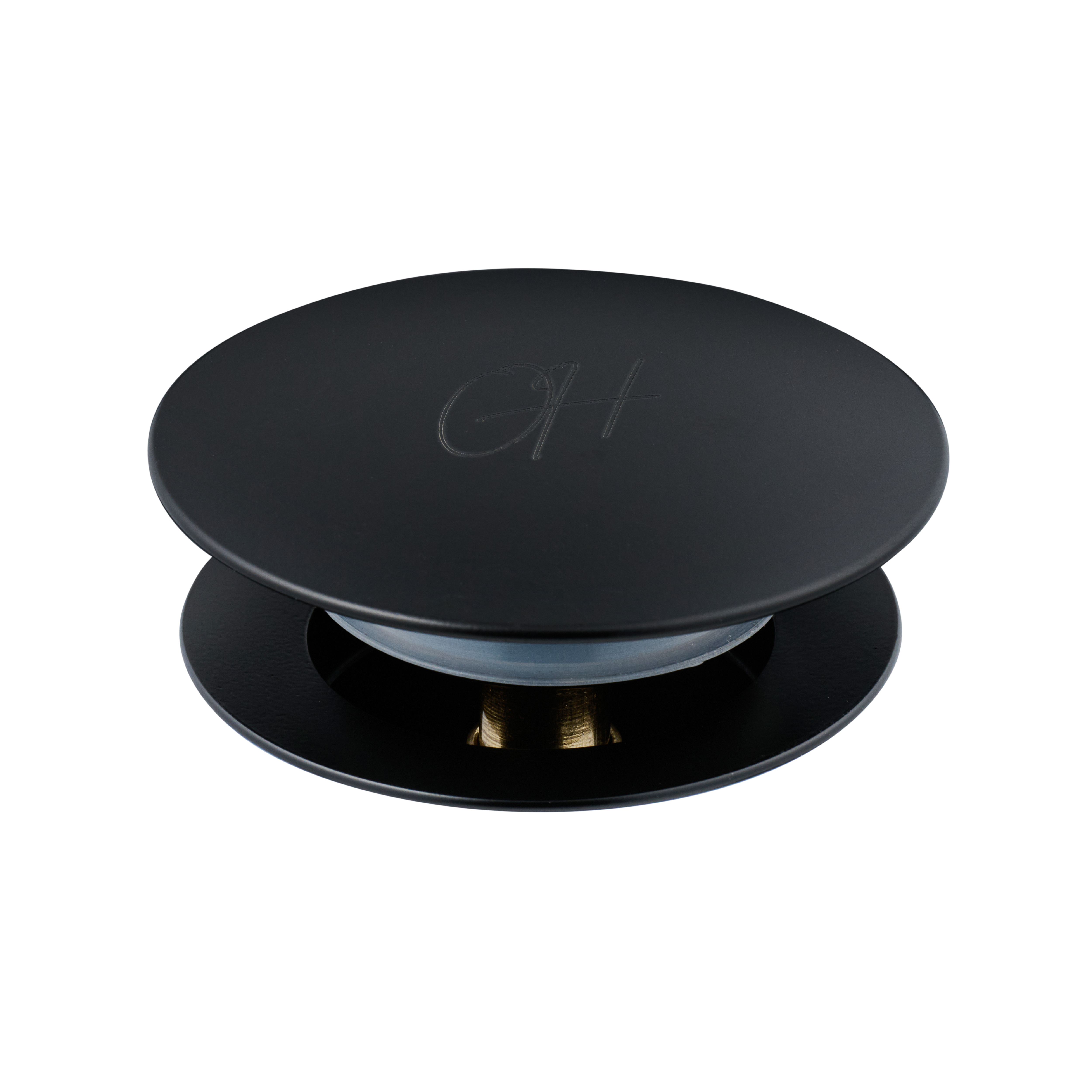 Mat zwarte afvoerplug uit de Flusso lijn – zichtbare bovenzijde van het Ostiumhome® design


