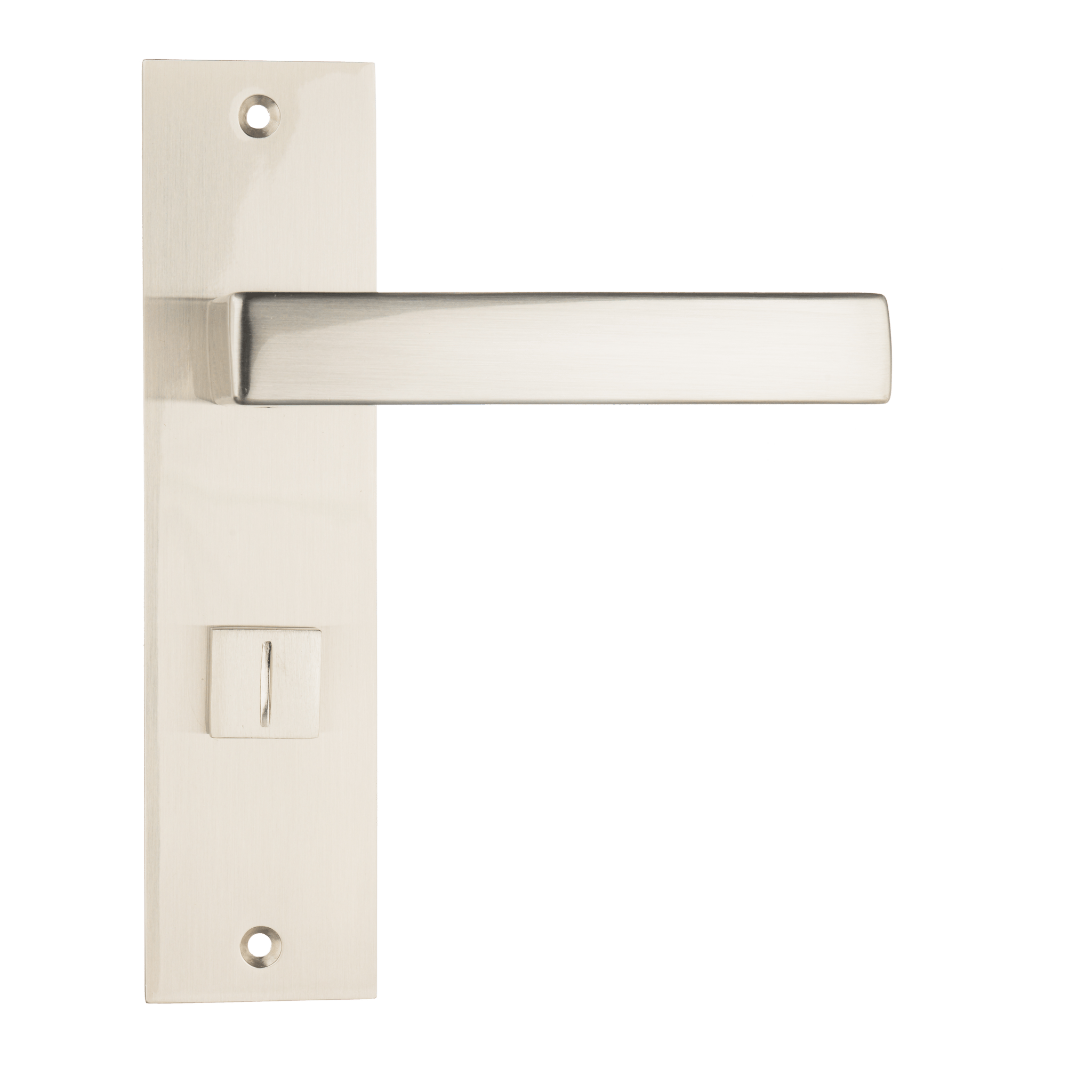 Universele RVS Merano WC-slot deurklink op kort schild geschikt voor deurdiktes van 20 – 70 mm