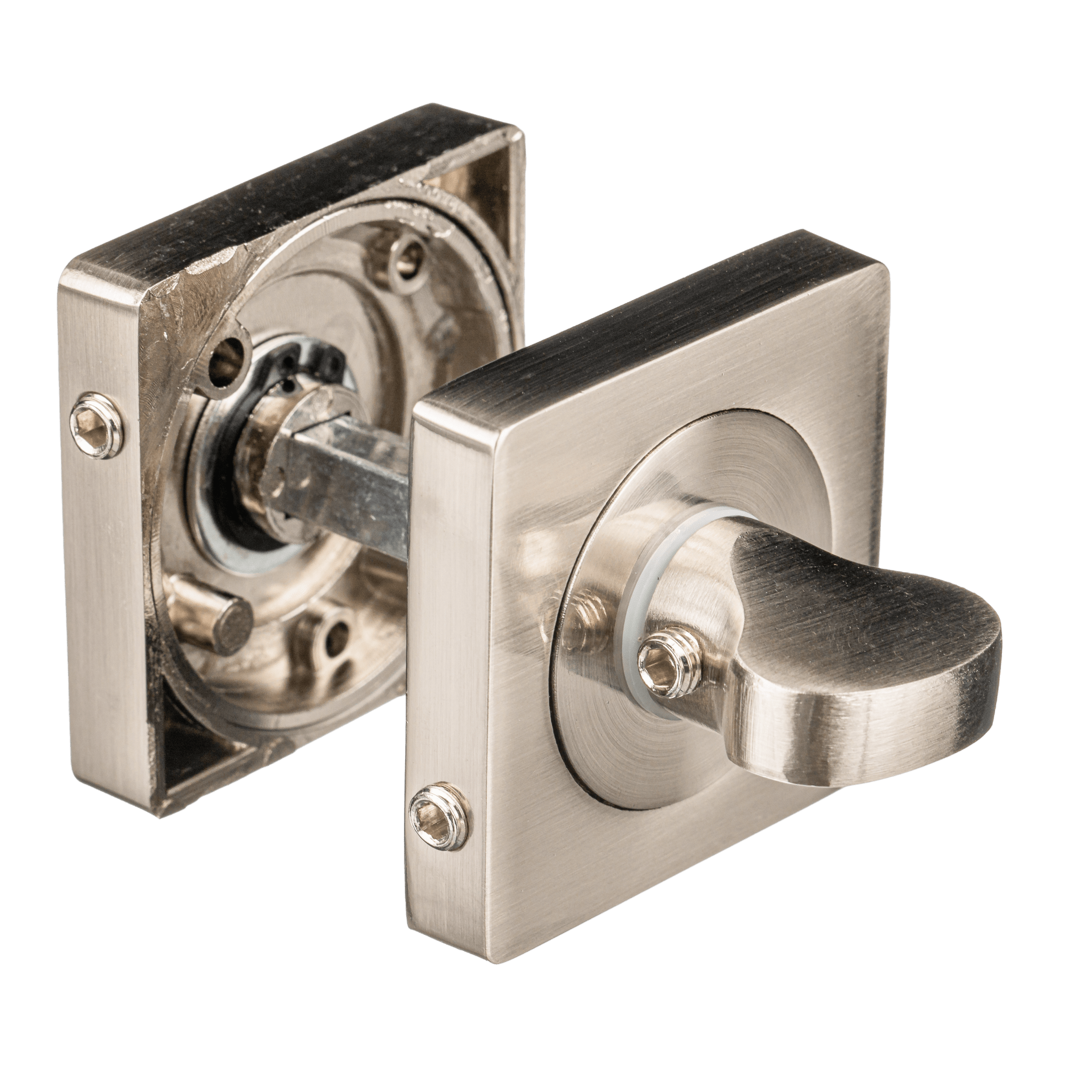 Badkamerslot Monta vierkante rozet zilver 50 × 50 mm past bij Monta deurklink voor stijlvolle privacy 
