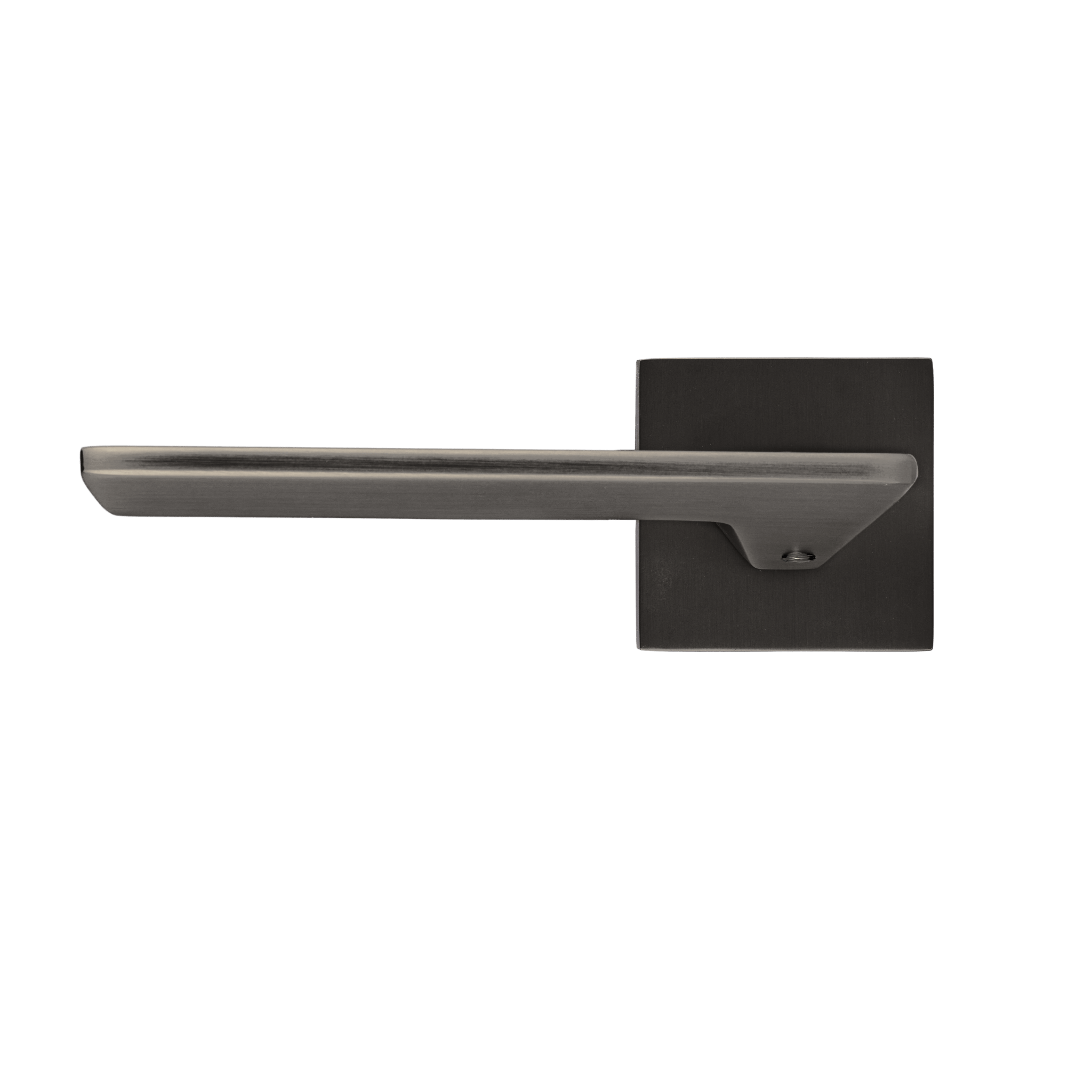 Gun Metal Nestro deurknop met vierkant rozet, geveerd mechanisme voor soepele bediening en moderne industriële uitstraling 