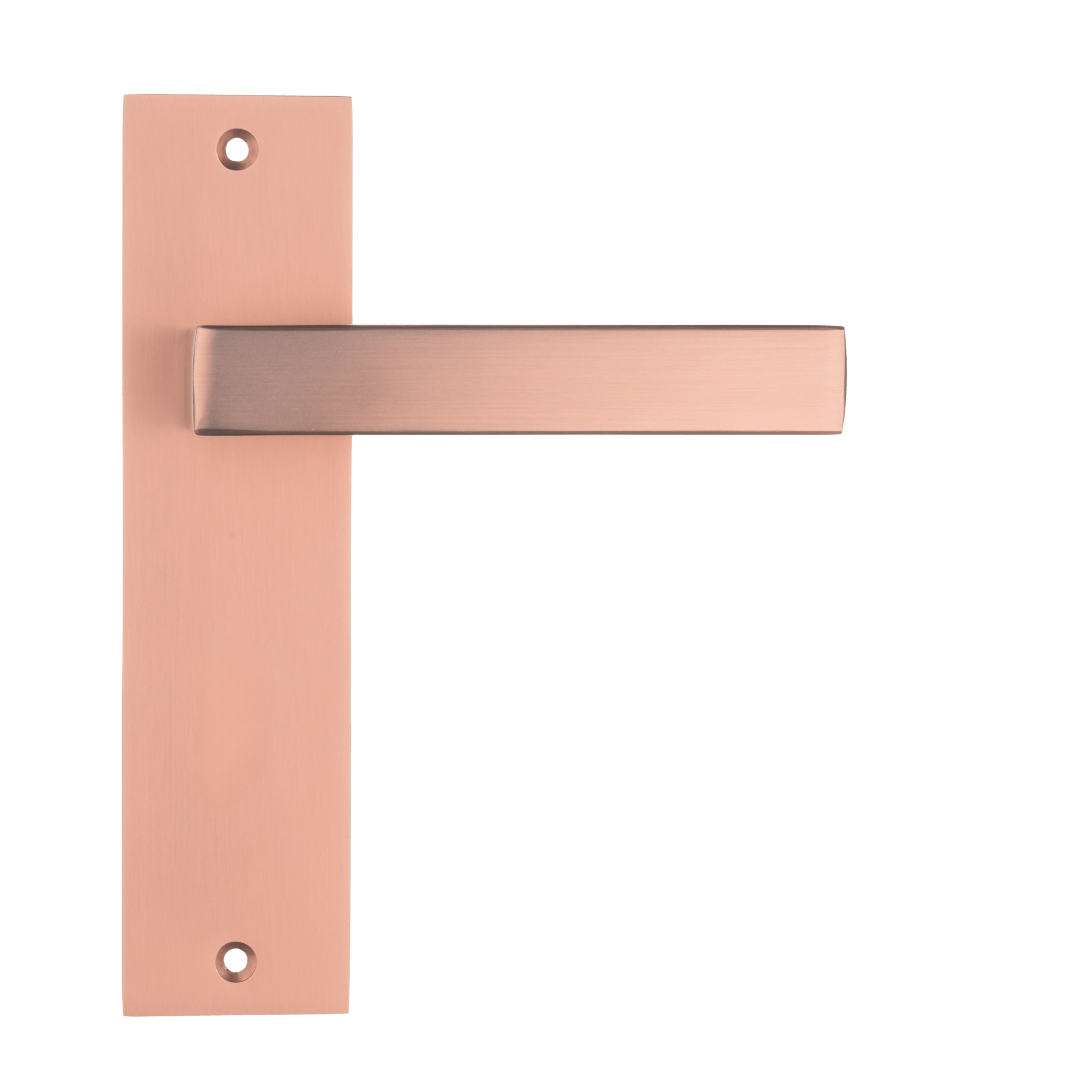 Mat koperen Nola deurklink op kort schild 180 × 45 mm voor een stijlvolle, tijdloze binnendeur 