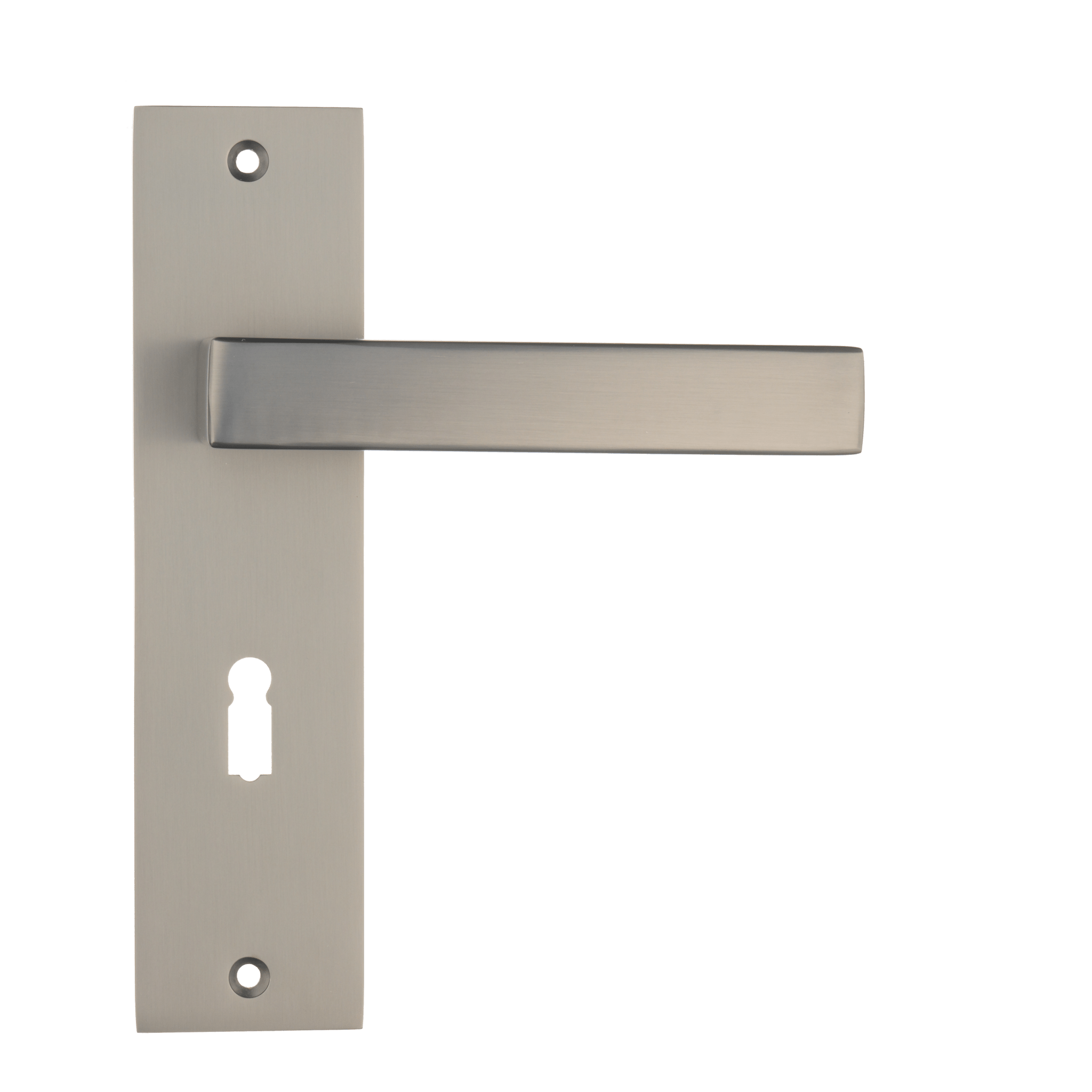 Geveerde Novara deurbeslagset gun metal met sleutelgat PC 56 mm en soepele terugveeractie