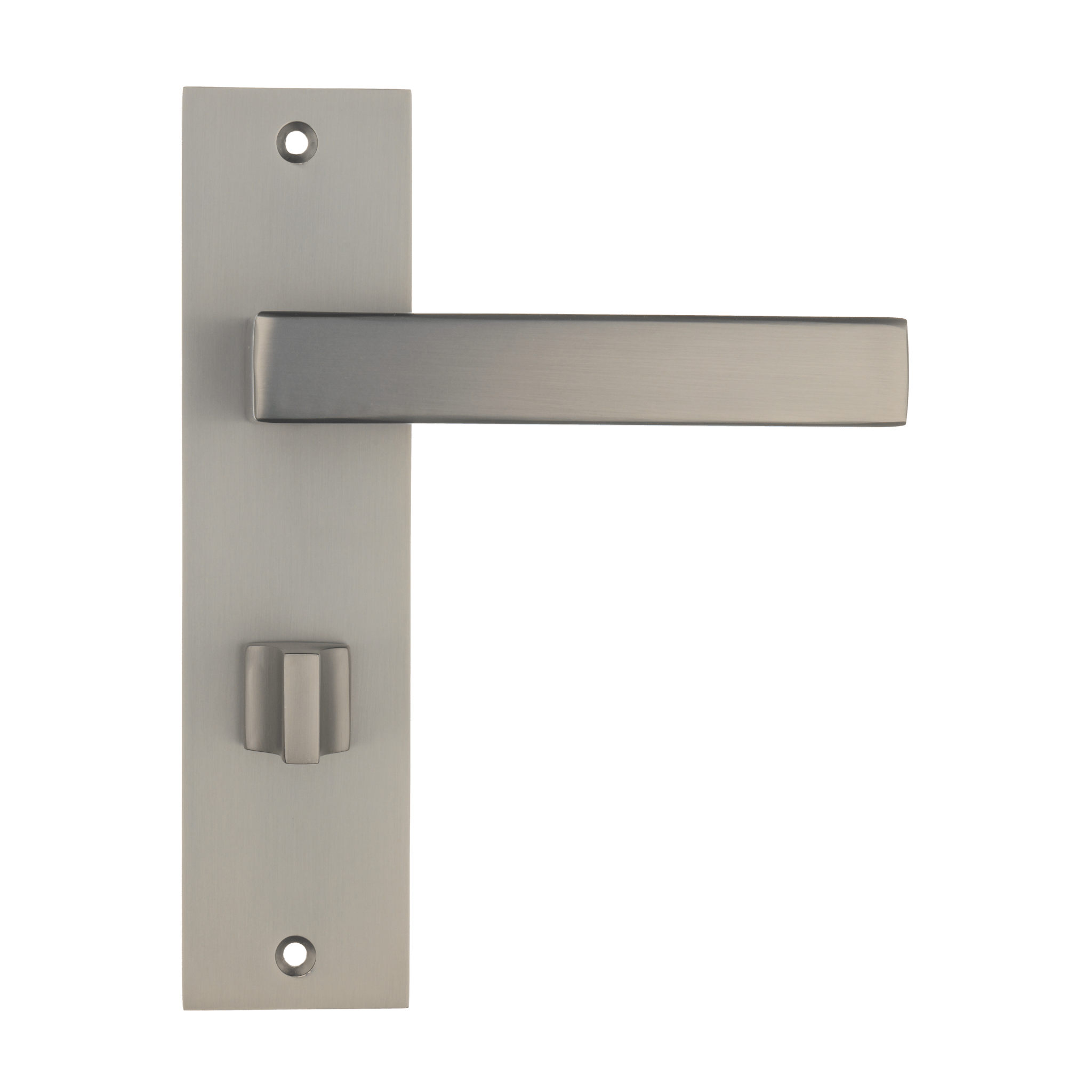 Geveerde gun-metal WC-deurklink Novara met soepele terugveeractie en industriële uitstraling 