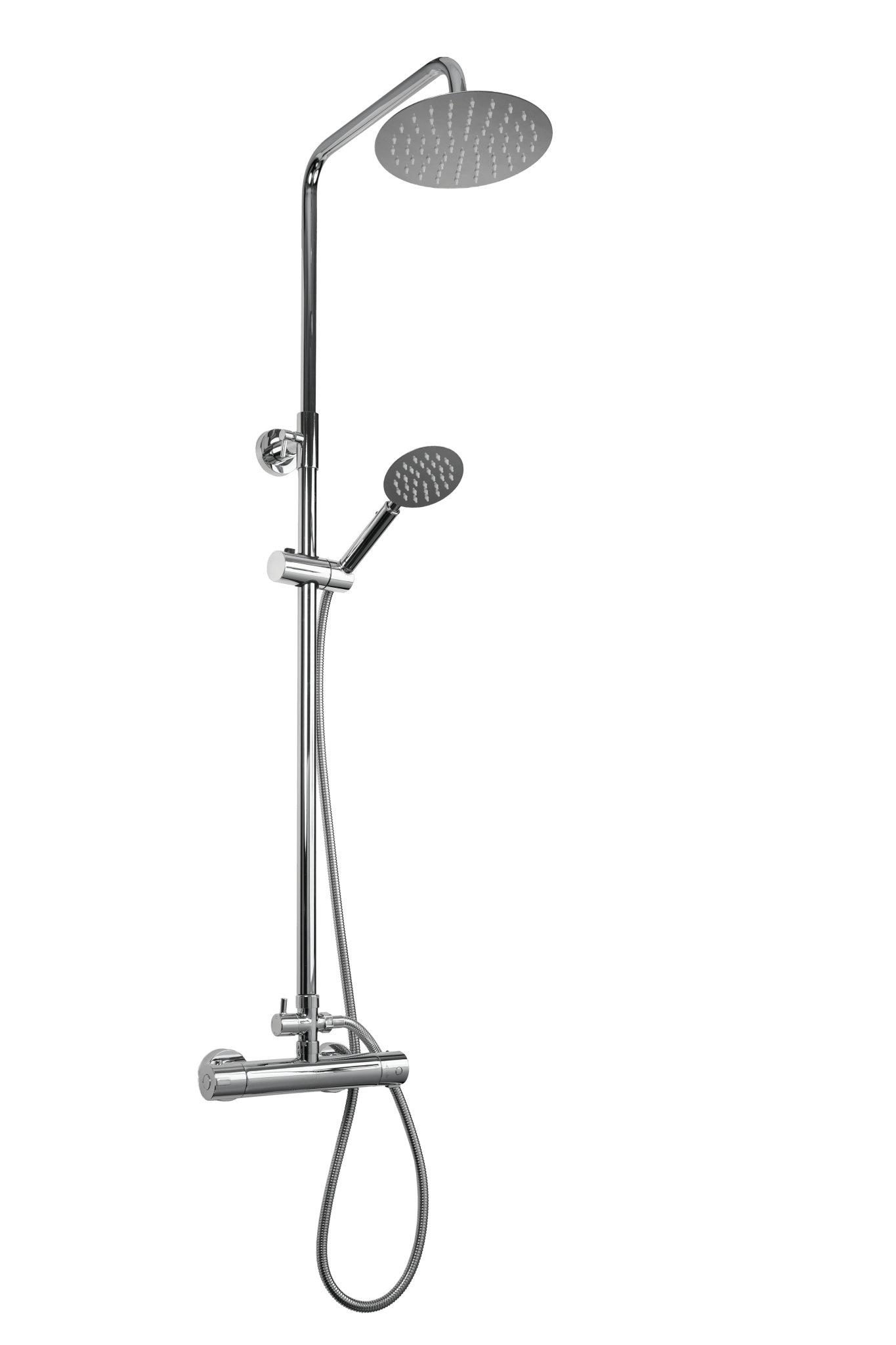 Complete RVS regendoucheset Novi rond design met instelbare hartafstand (12 / 15 / 18 cm), inclusief thermostatische mengkraan en handdouche voor moeiteloze renovatie 