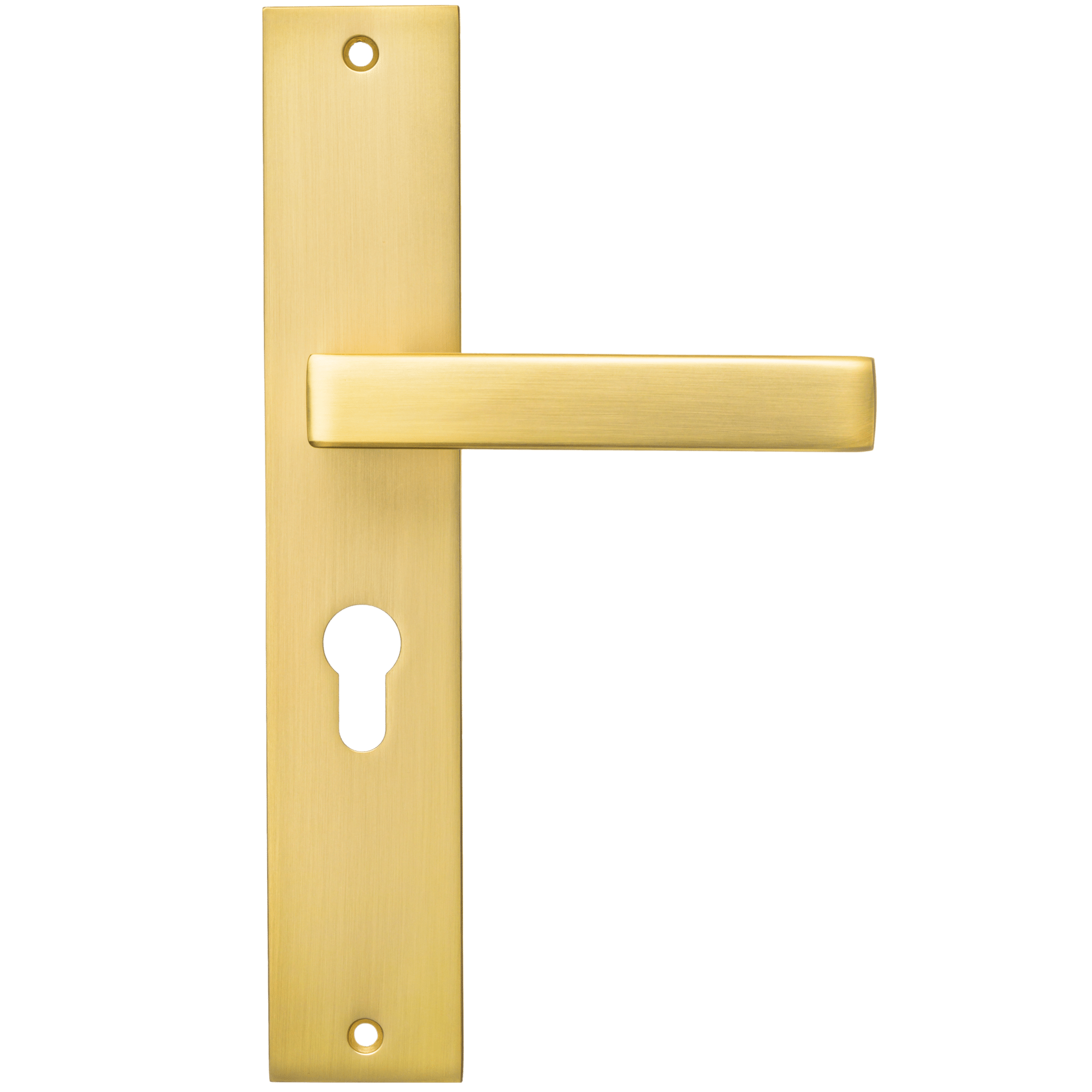 Ostiumhome Alassio deurbeslag 245 mm lang schild in mat goud met geïntegreerde cilinderopening

